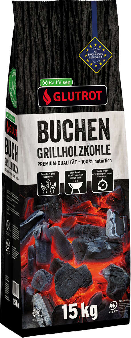 GLUTROT Buchen Grillholzkohle