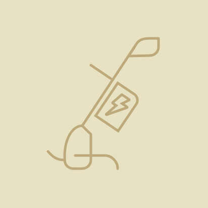 Symbol eines akkubetriebenen Gartengeräts mit Blitzsymbol für Energie.