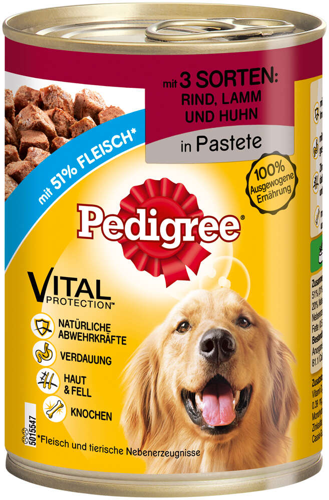 Pedigree Hunde-Nassfutter Adult 3 Sorten Rind, Lamm, Huhn in Pastete
