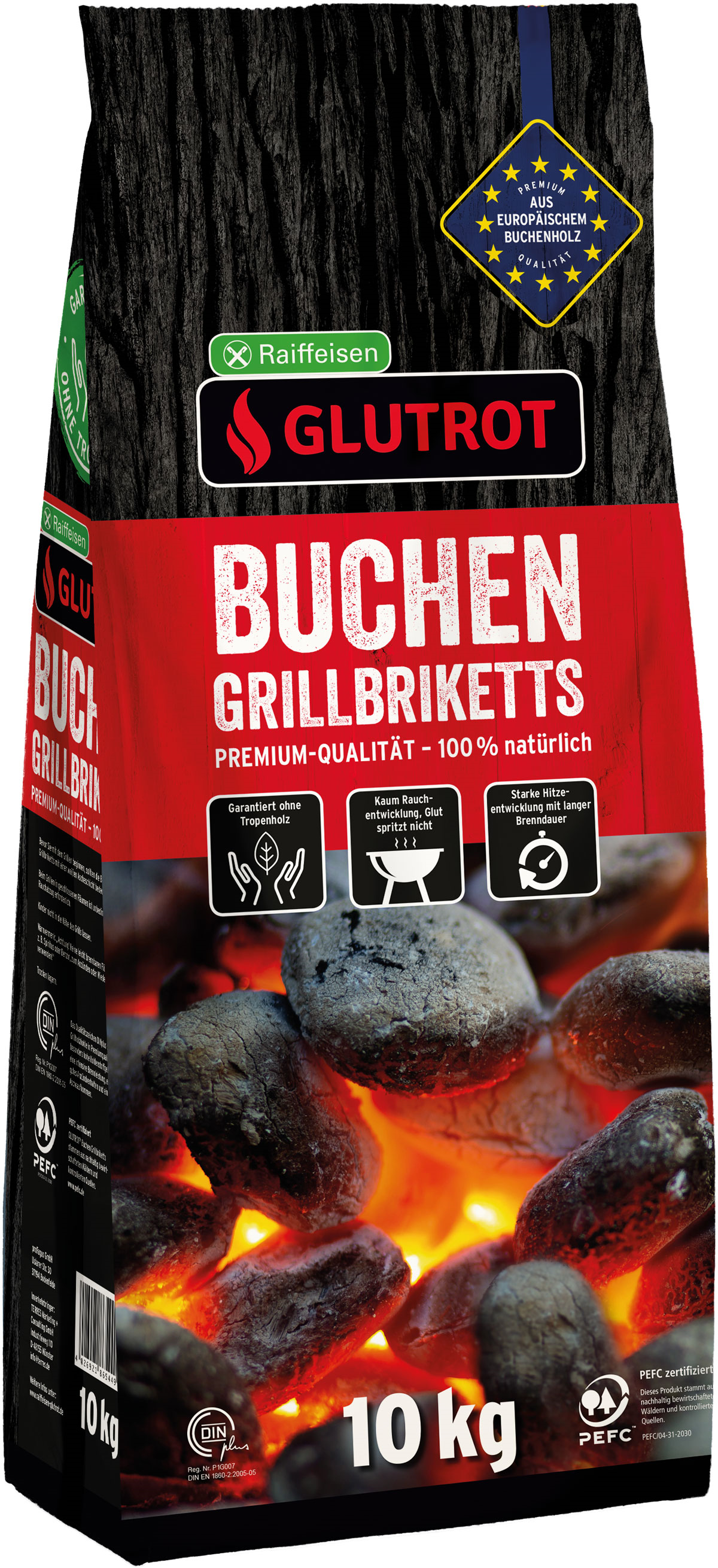 GLUTROT Buchen Grillbriketts