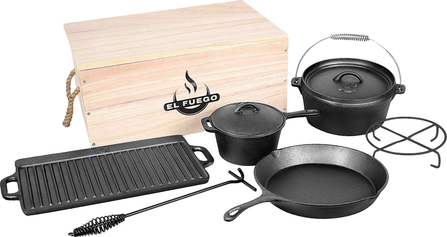 EL FUEGO Dutch Oven-Set 7-teilig in Holzbox