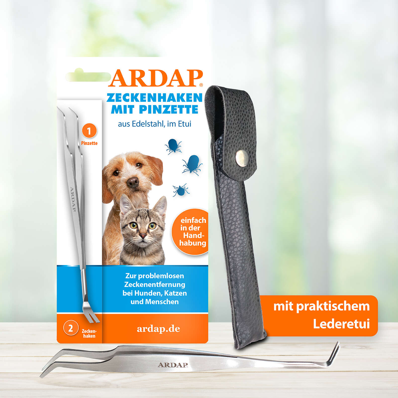 ARDAP Zeckenzange mit Pinzette aus Edelstahl