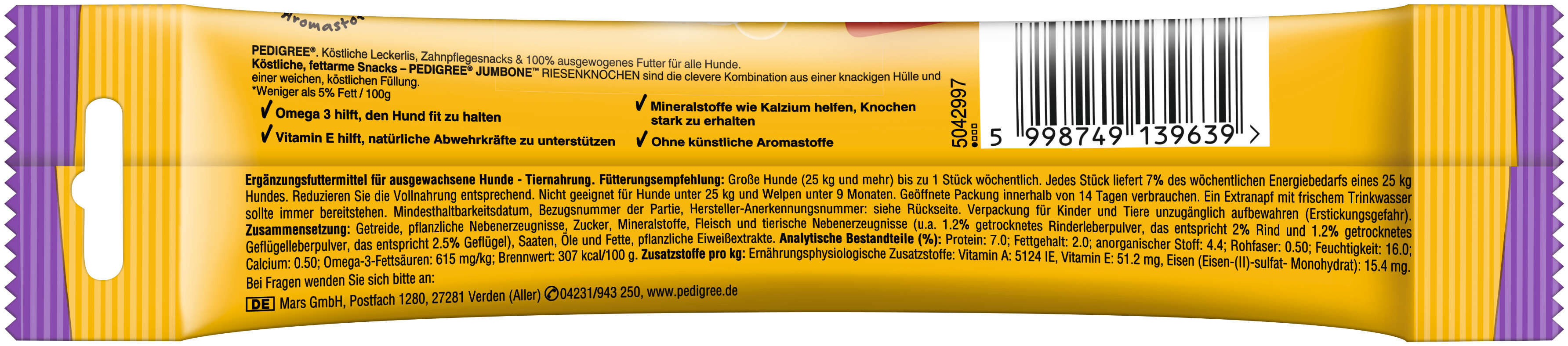Pedigree Hundeleckerlis JUMBONE Riesenknochen Maxi mit Rind und Geflügel