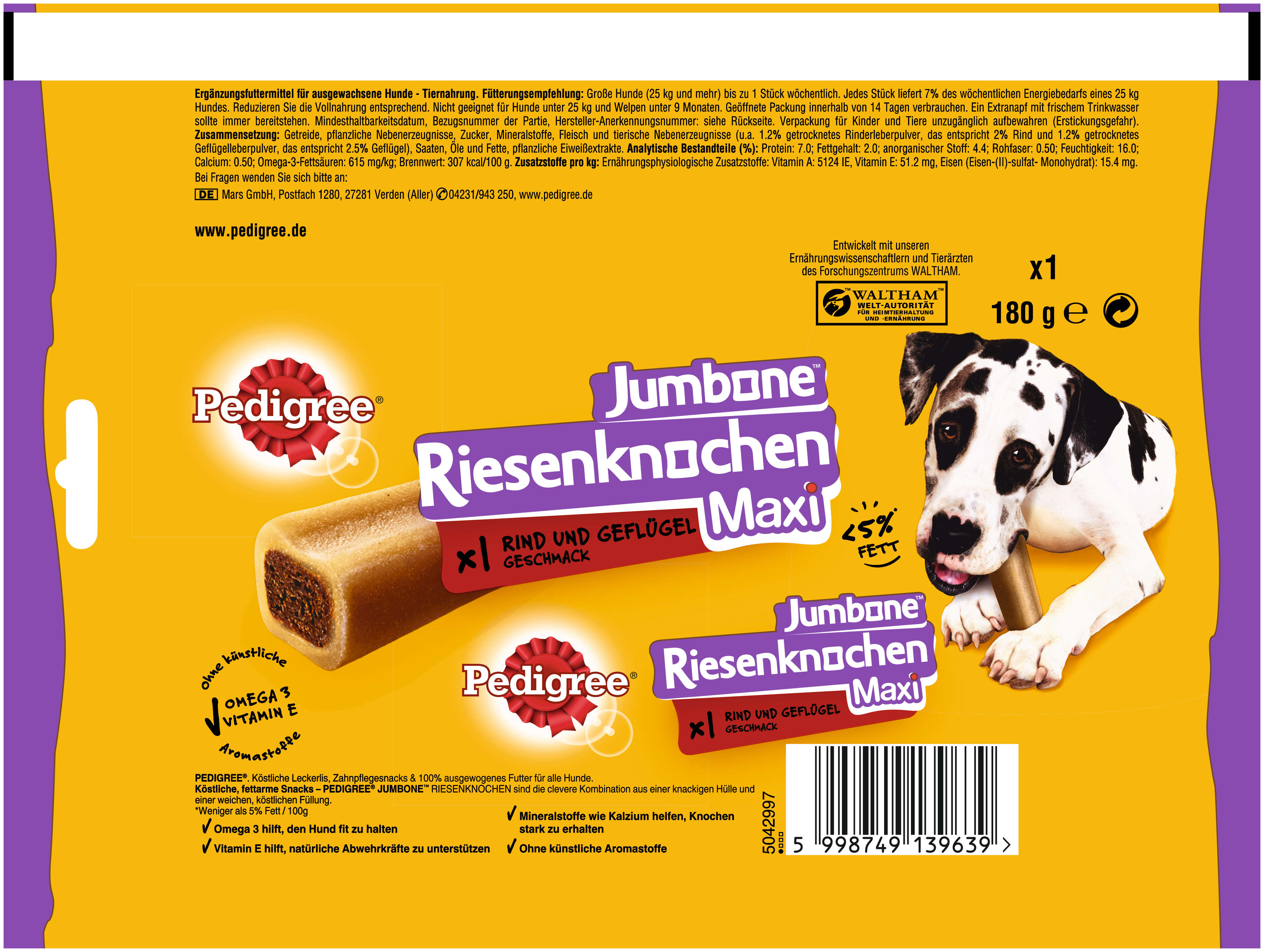 Pedigree Hundeleckerlis JUMBONE Riesenknochen Maxi mit Rind und Geflügel