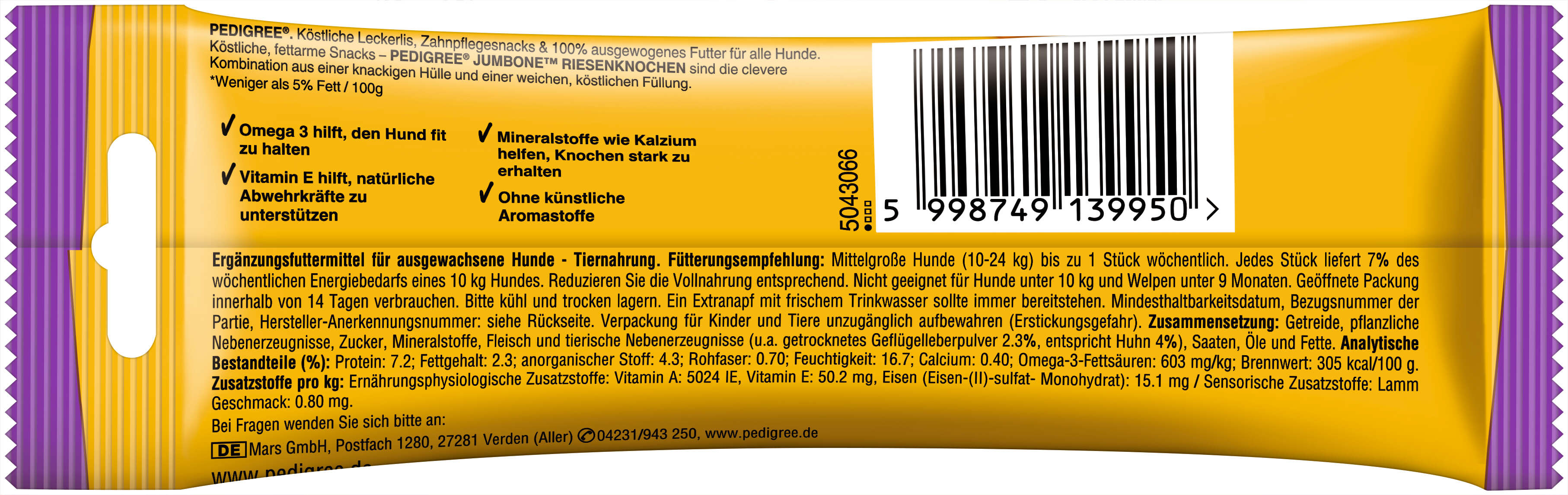 Pedigree Hundeleckerlis JUMBONE Riesenknochen Medium mit Huhn und Lamm Geschmack
