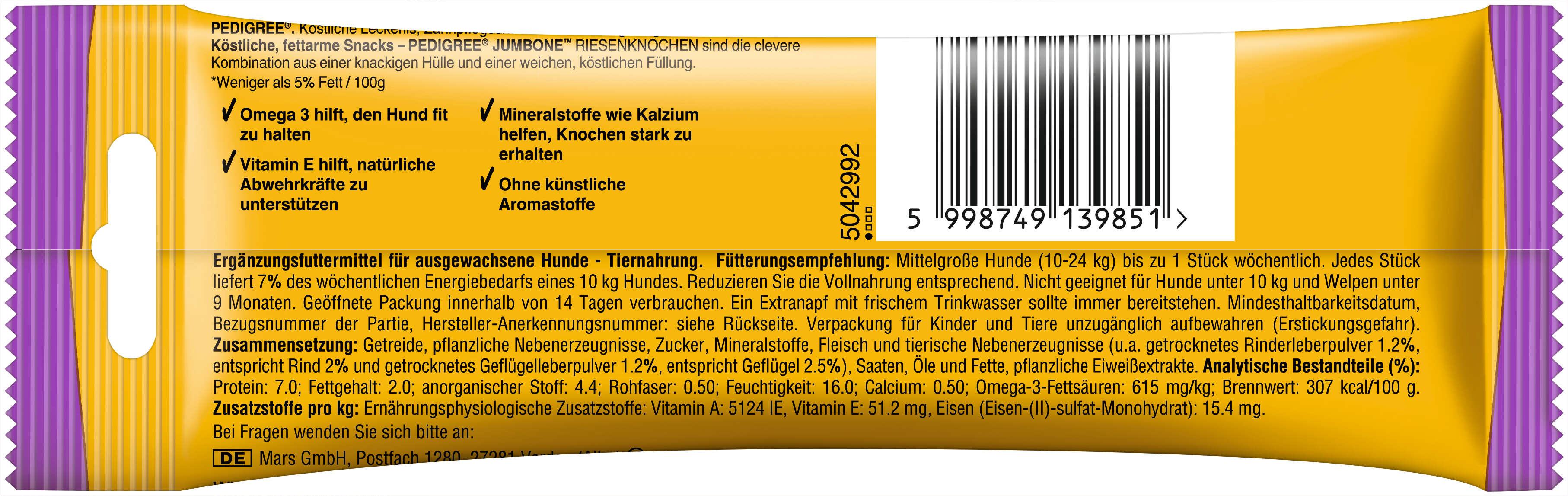 Pedigree Hundeleckerlis JUMBONE™ Riesenknochen Medium mit Rind und Geflügel Geschmack