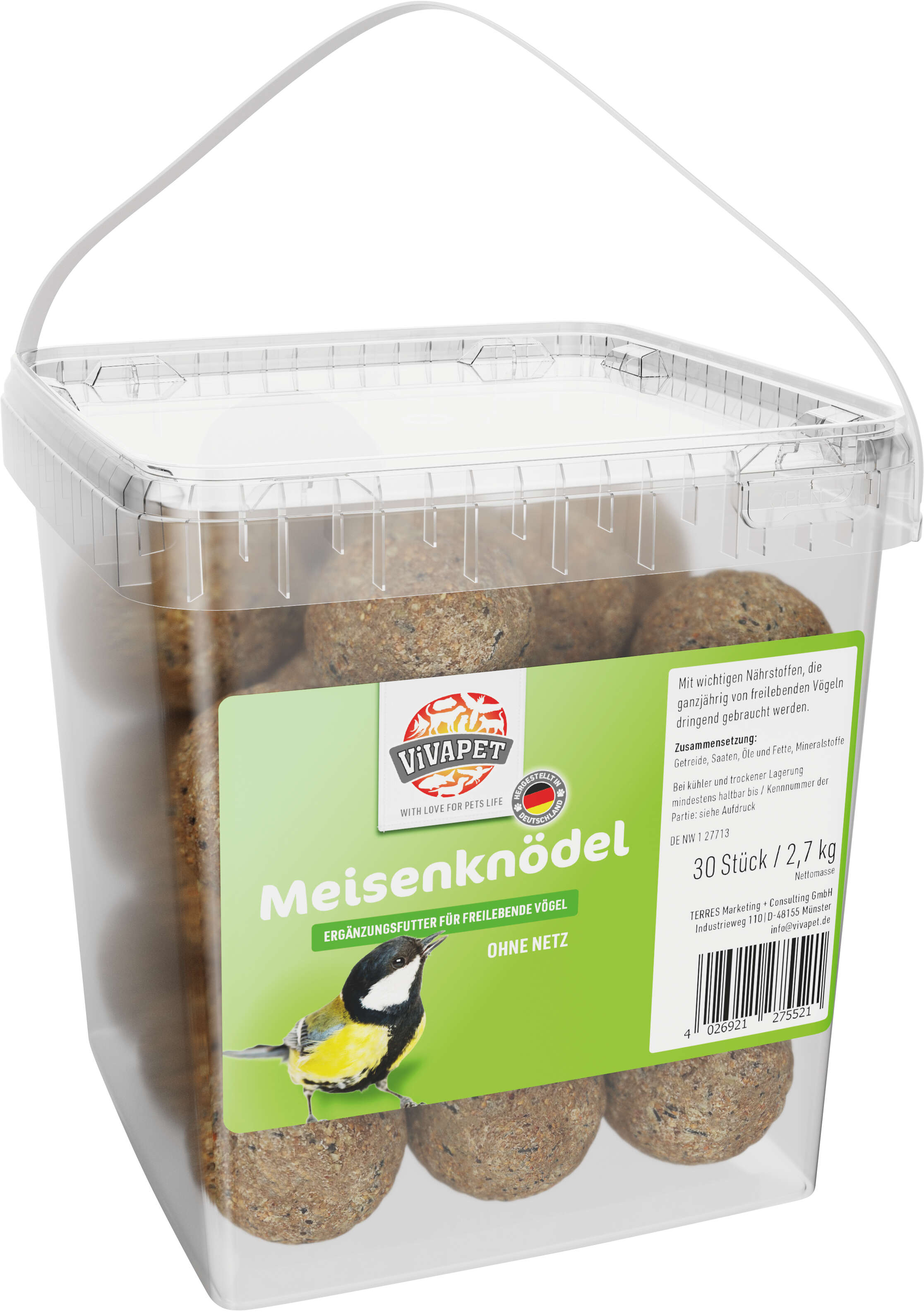 ViVAPET Wildvogelfutter Meisenknödel 30 Stück ohne Netz