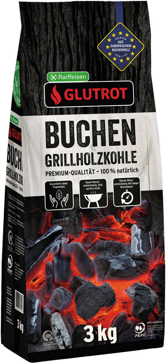 GLUTROT Buchen Grillholzkohle