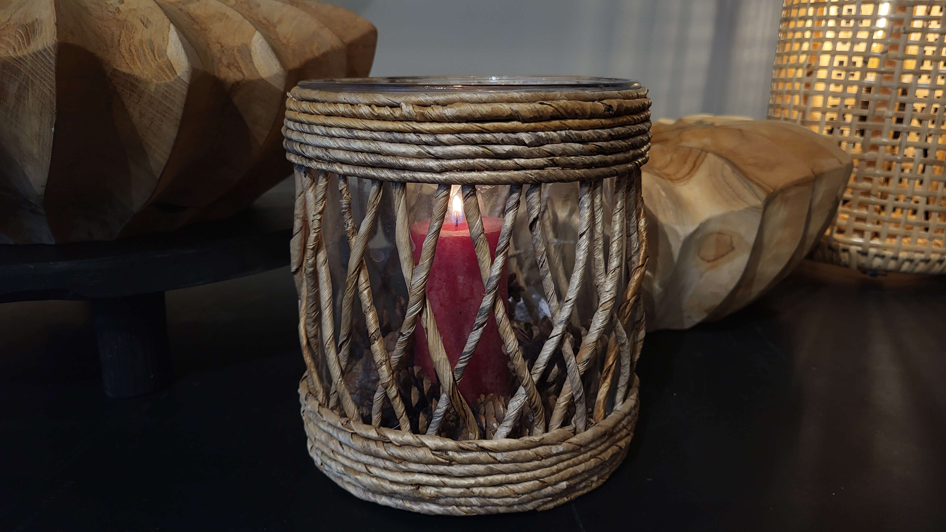 Laterne Abaca/Glas Natur