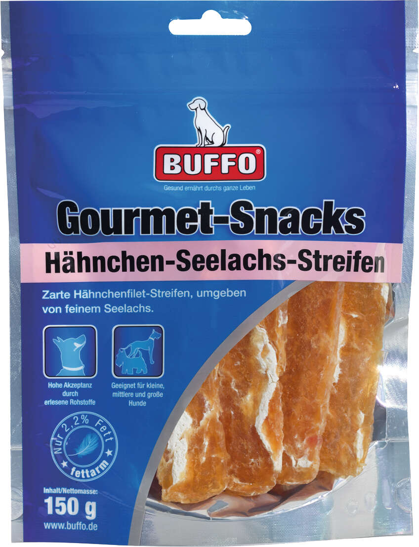BUFFO Hundeleckerli Gourmet-Snacks Hähnchen-Seelachs-Streifen