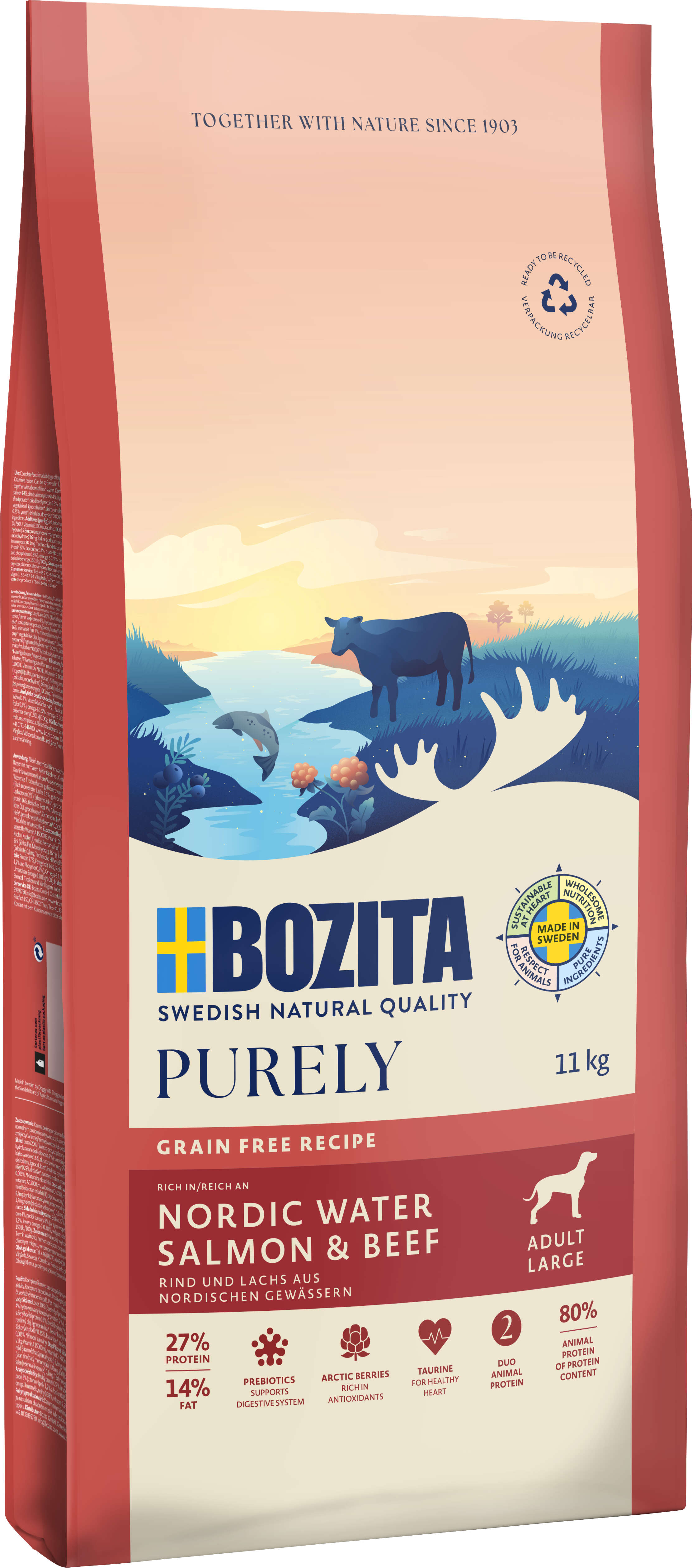 BOZITA Hunde-Trockenfutter Purely Adult Large Lachs & Rind