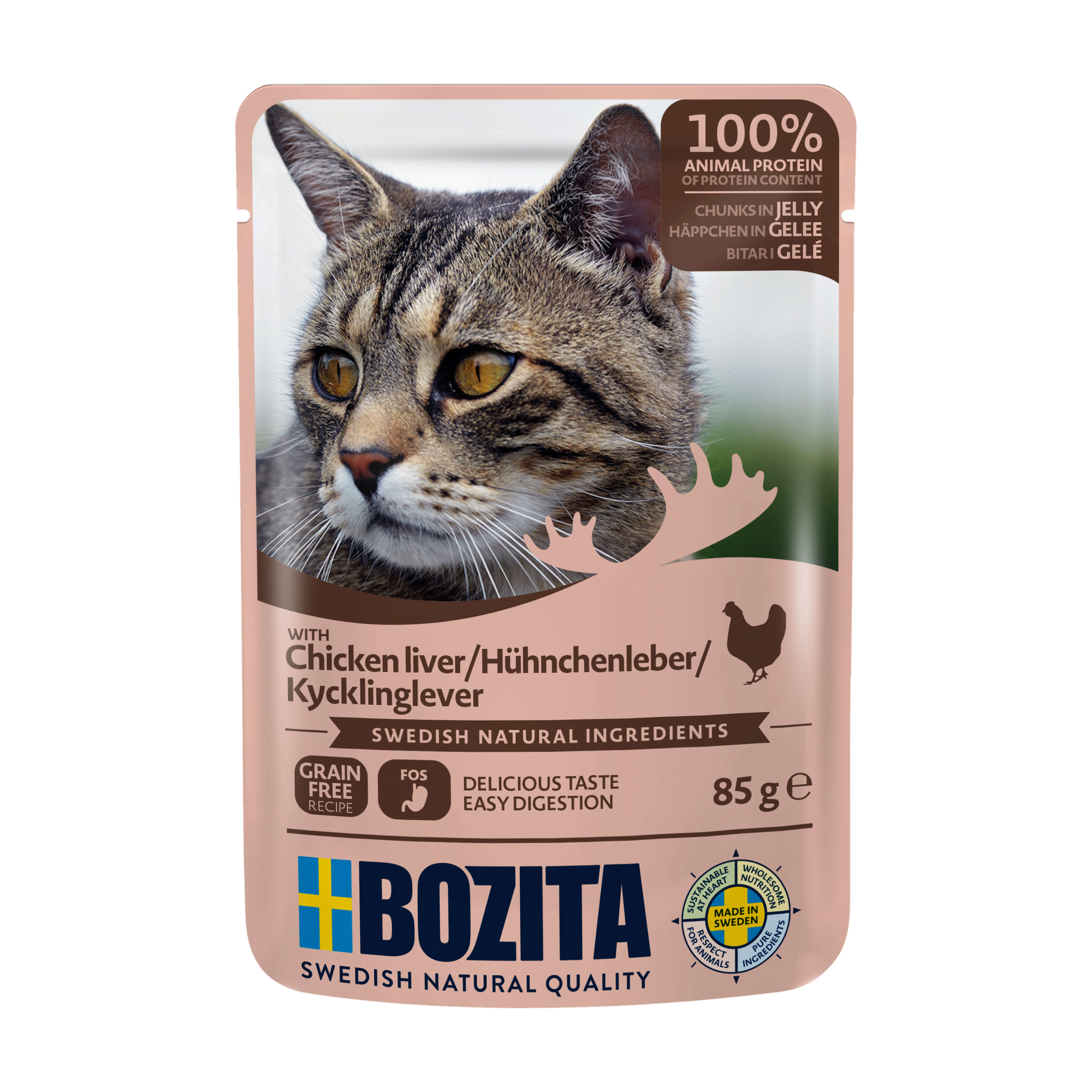 BOZITA Katzen-Nassfutter Häppchen in Gelee mit Hühnchenleber