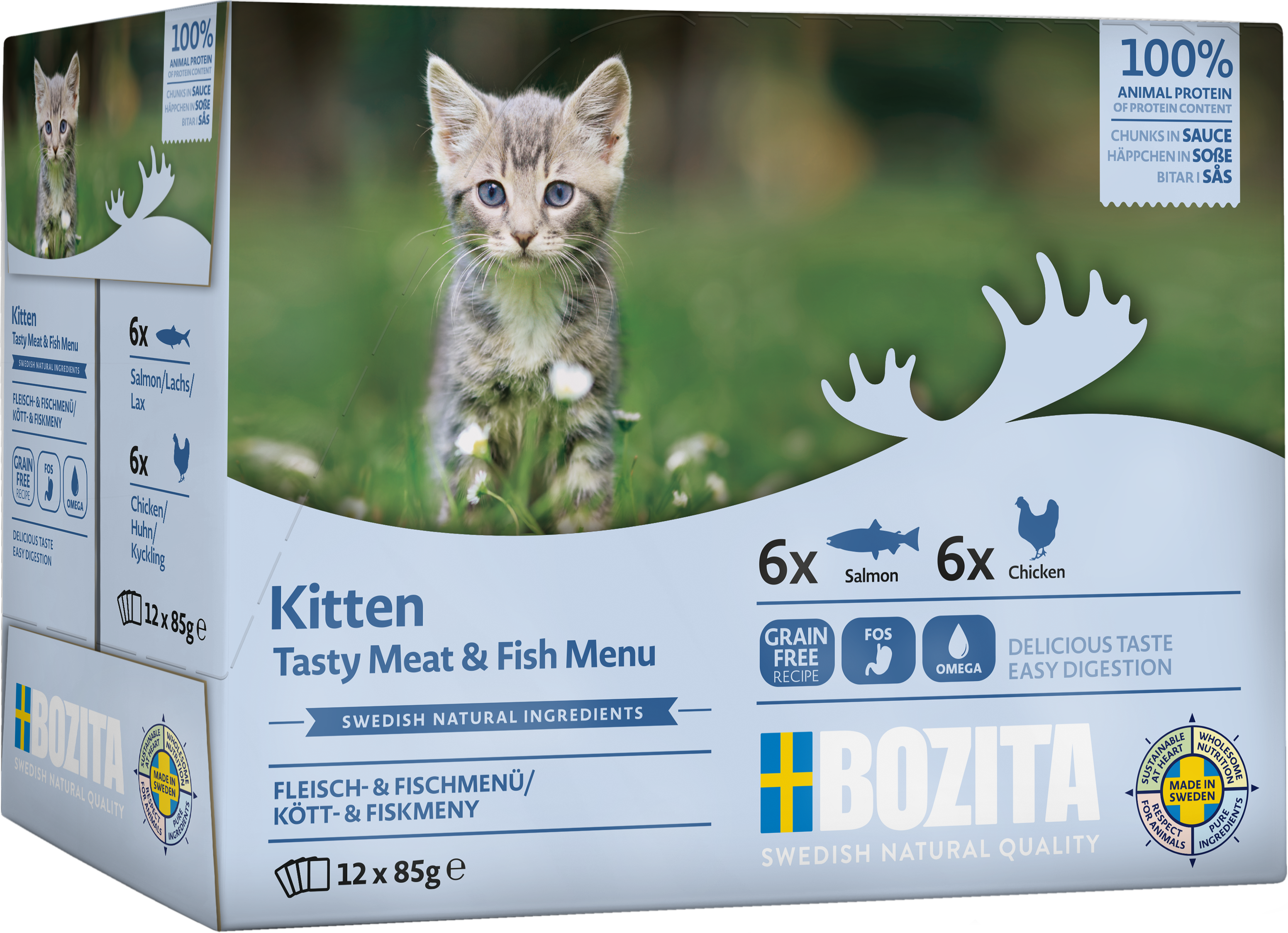 BOZITA Katzen-Nassfutter Kitten Fisch+Fleisch Häppchen in Sauce