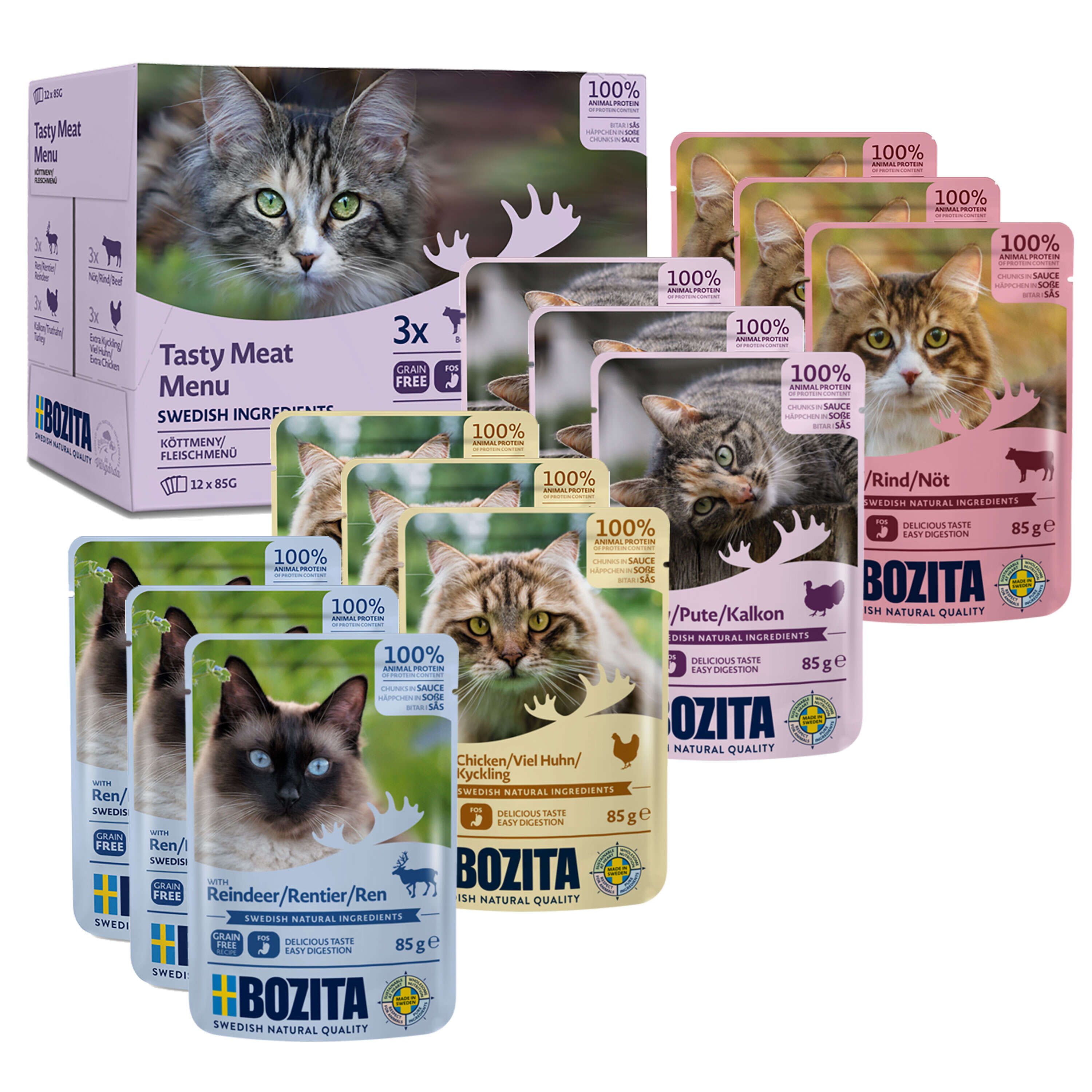 BOZITA Katzen-Nassfutter Fleisch Häppchen in Sauce