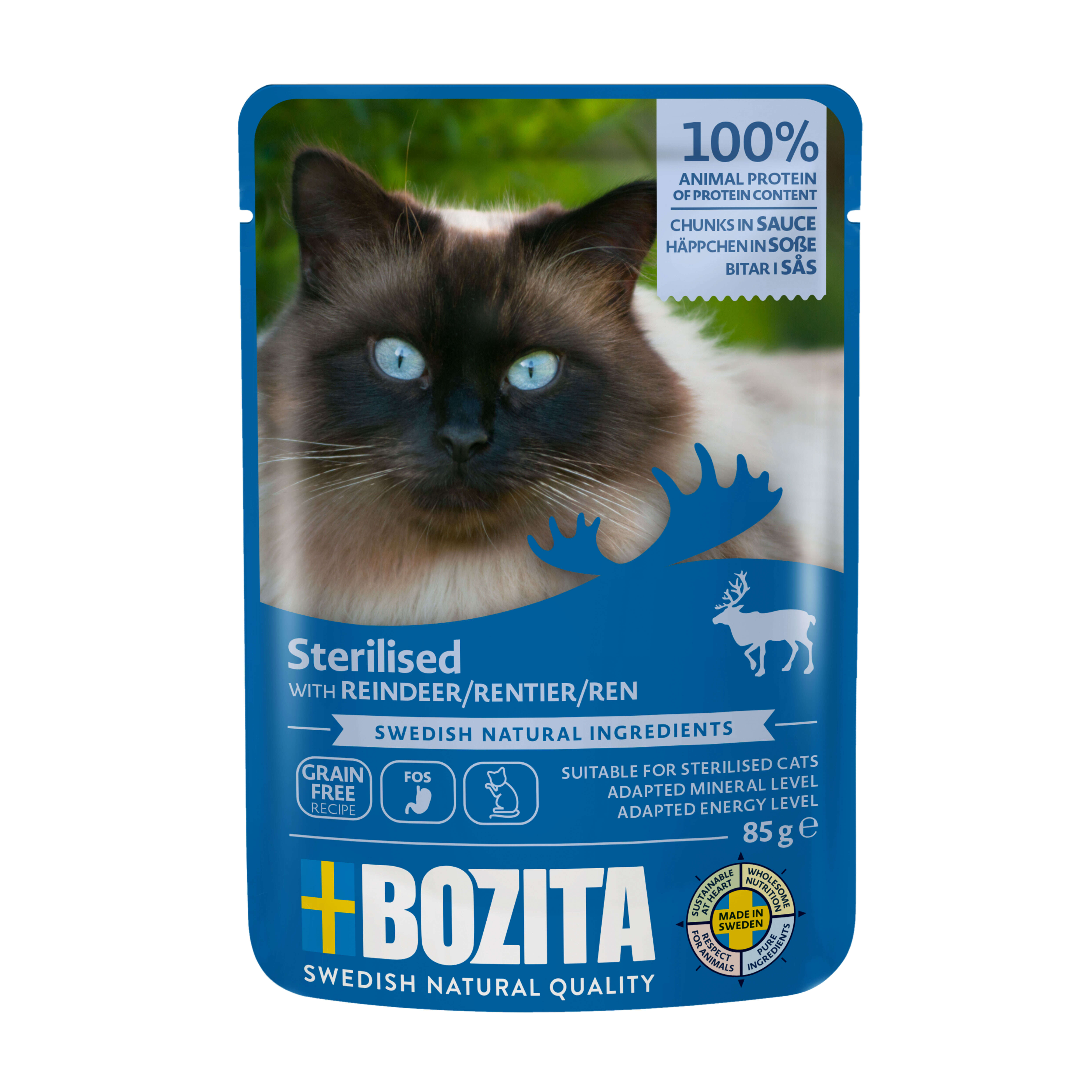 BOZITA Katzen-Nassfutter Sterilised Rentier Häppchen in Soße