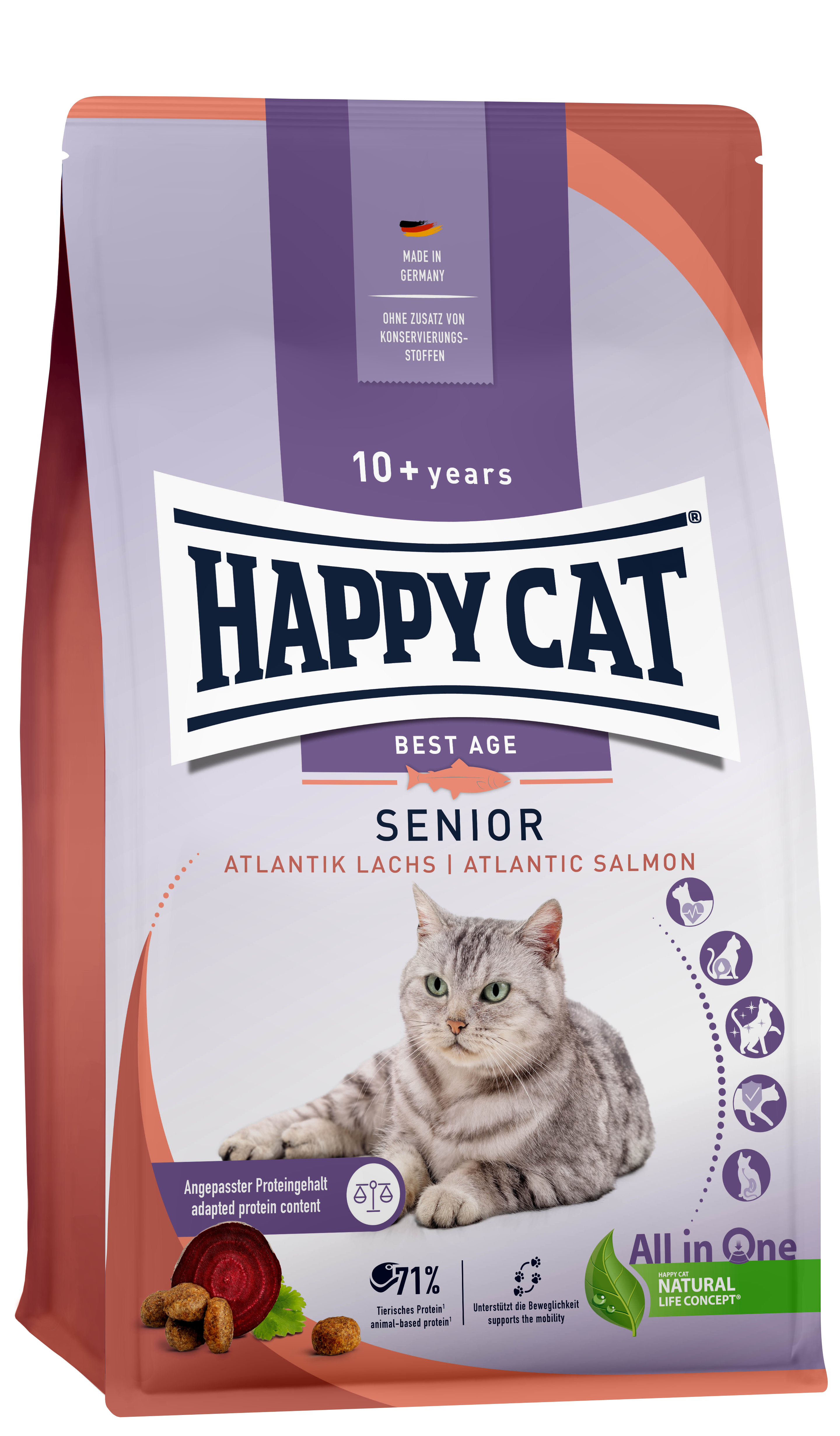 HAPPY CAT Katzen-Trockenfutter Senior Atlantik-Lachs