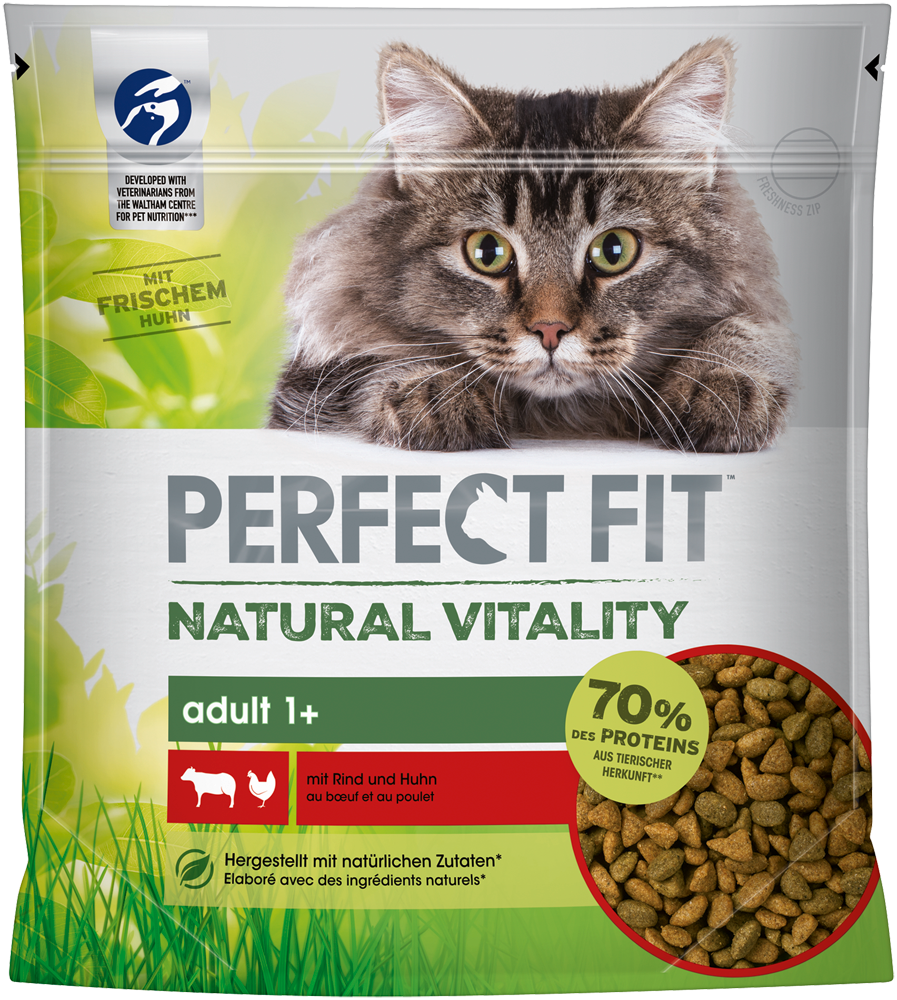 PERFECT FIT Katzen-Trockenfutter Natural Vitality Adult 1+ Rind+Huhn