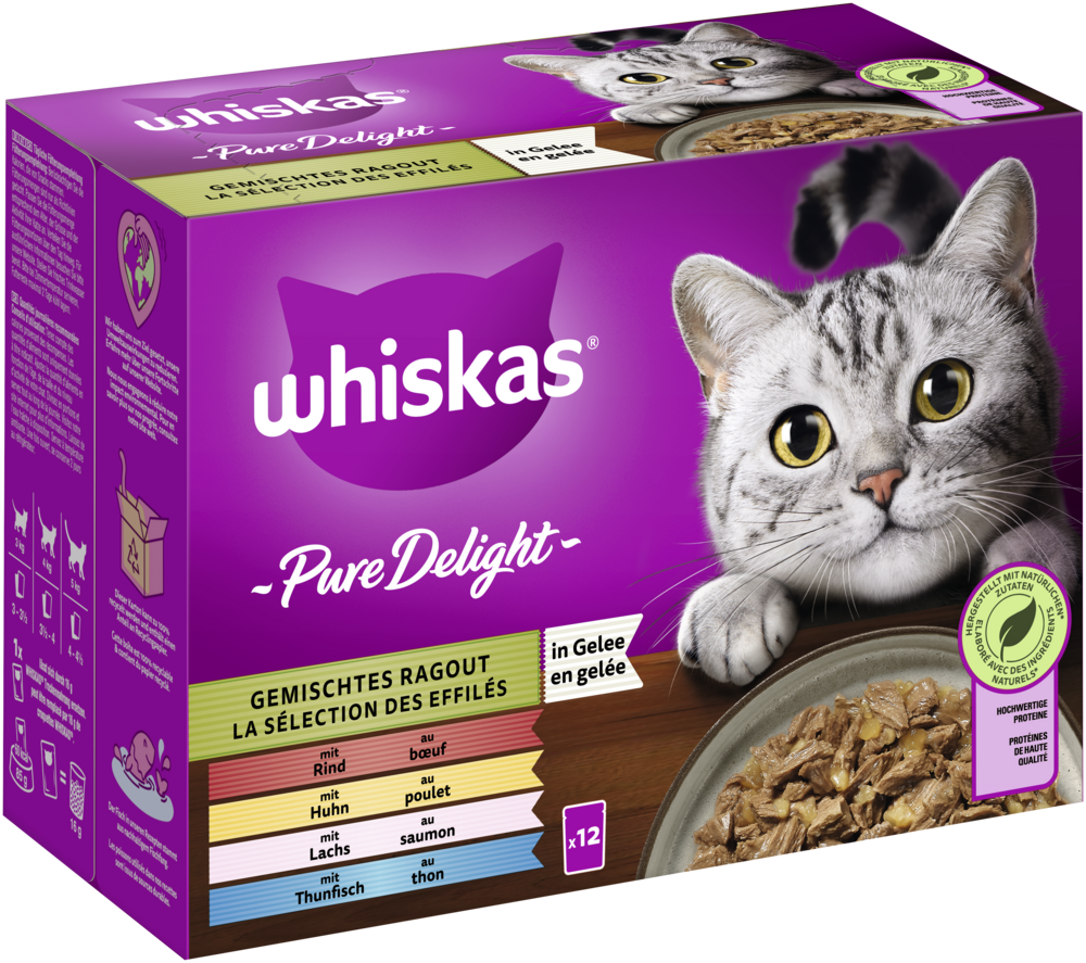 whiskas Katzen-Nassfutter Pure Delight Gemischtes Ragout in Gelee Multipack