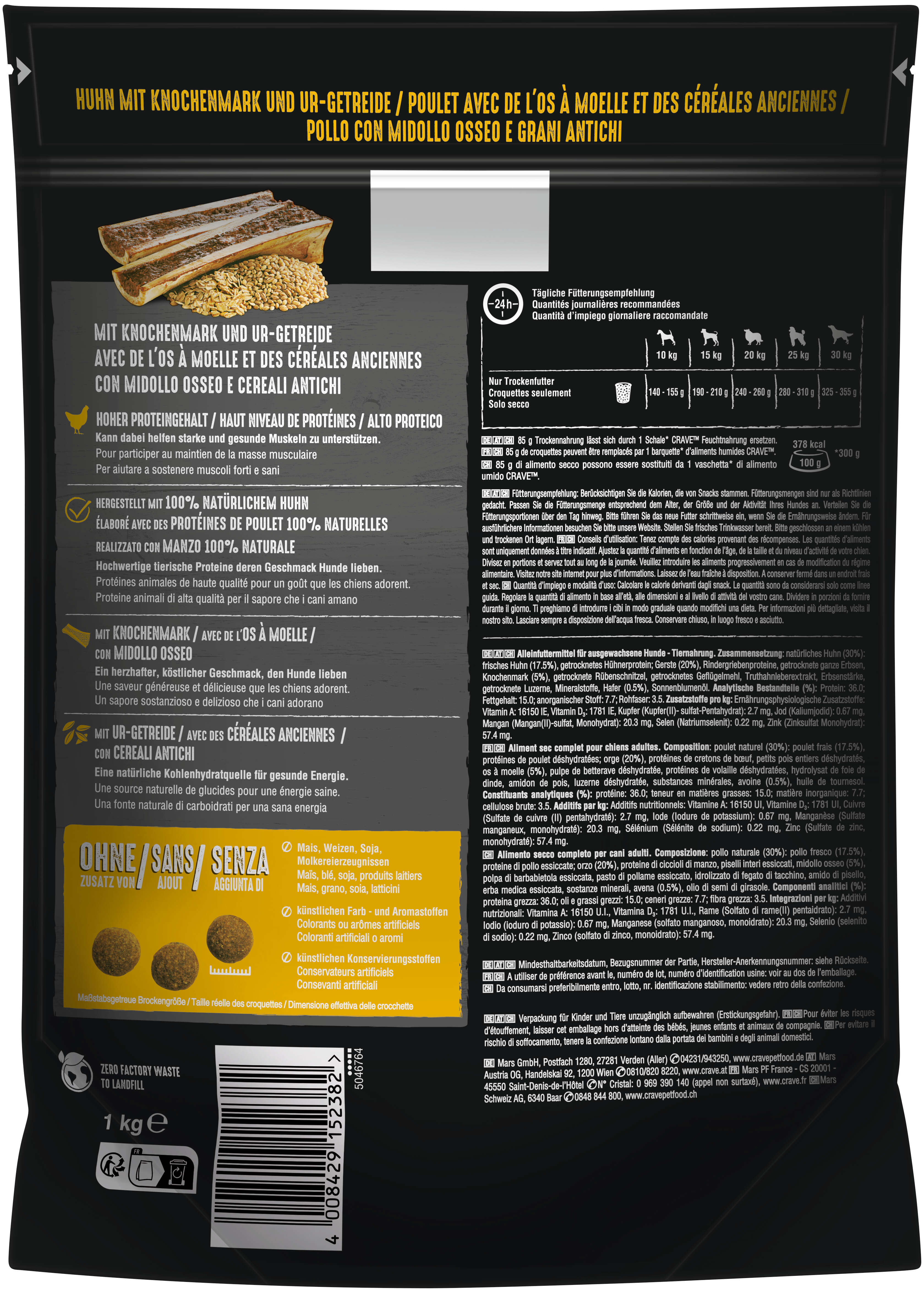 CRAVE Hunde-Trockenfutter Adult mit Huhn, Knochenmark und Urgetreide