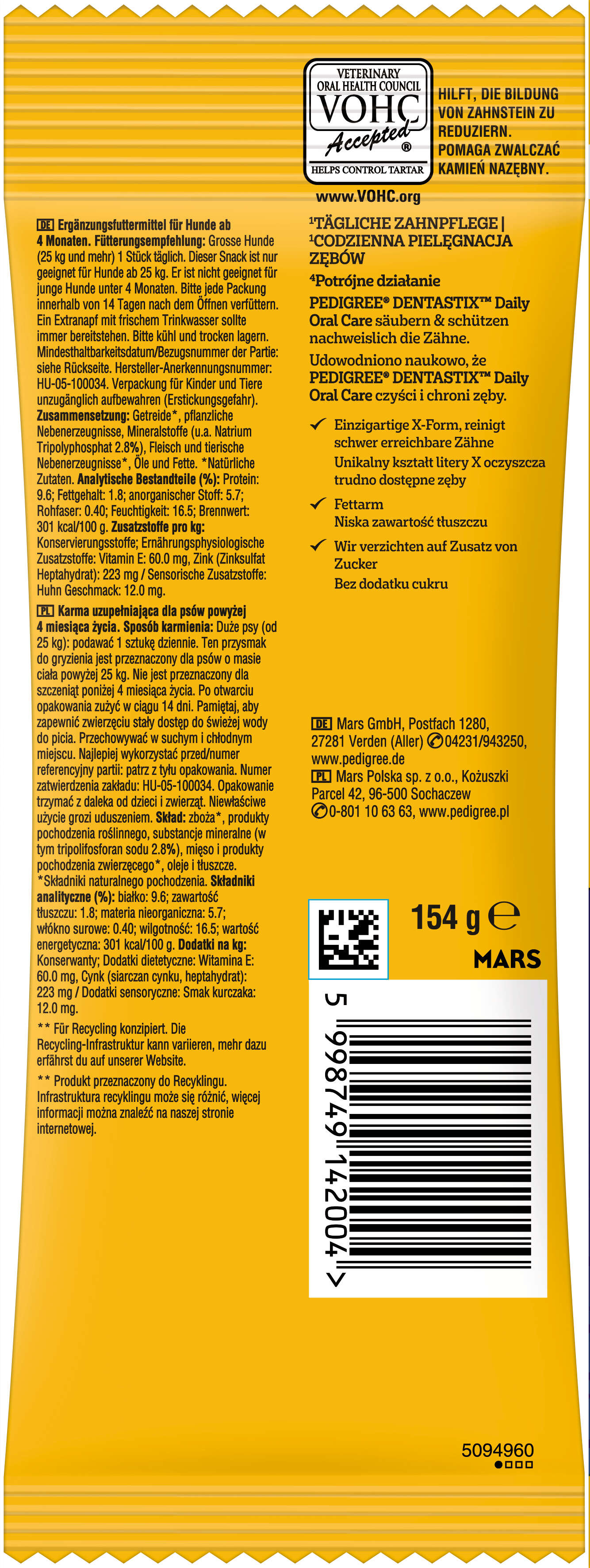 Pedigree Hundeleckerli DentaStix Daily Oral Care für große Hunde