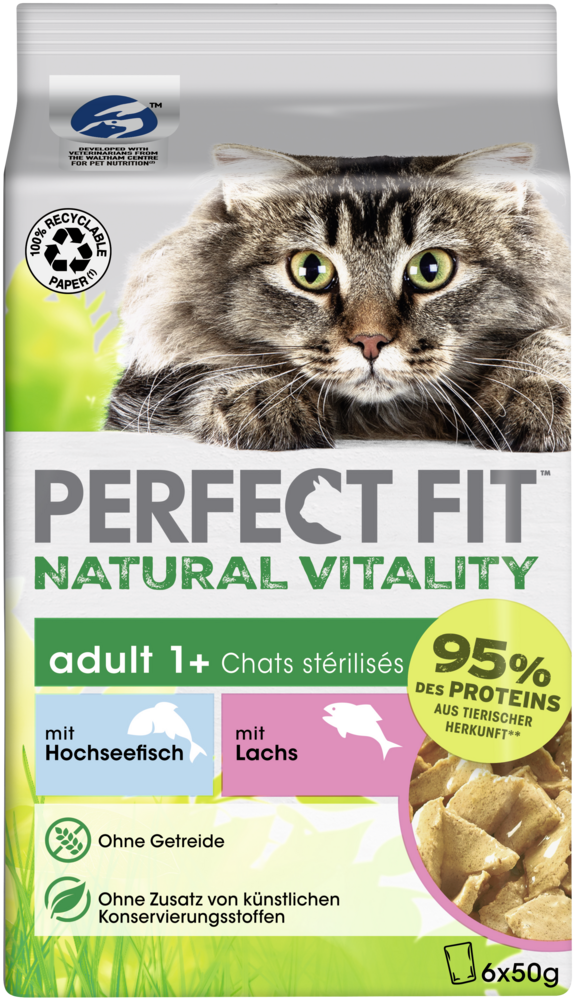 PERFECT FIT Katzen-Nassfutter Natural Vitality Adult 1+ Hochseefisch + Lachs