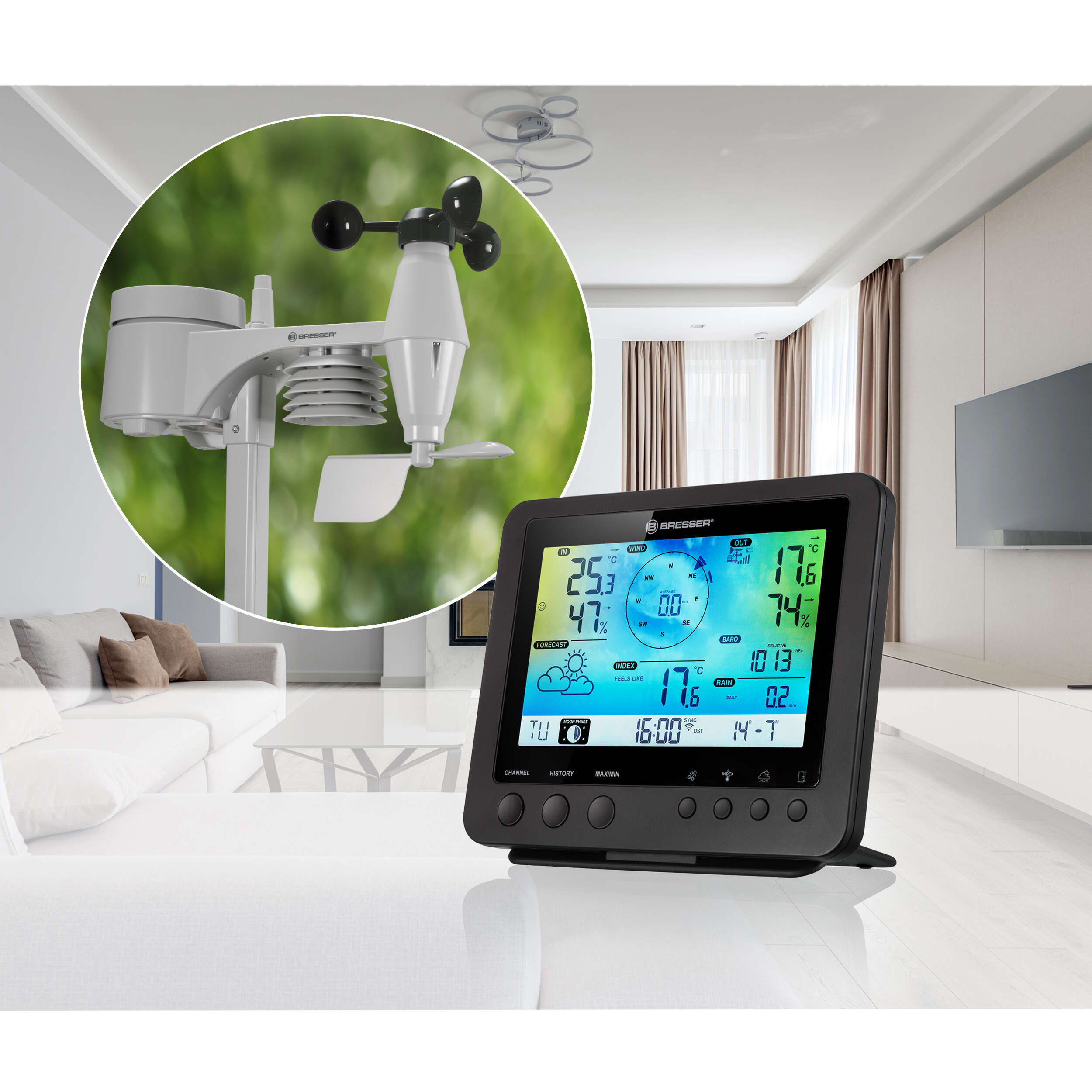 BRESSER WLAN-Farbwetterstation mit 5-in-1-Profi-Sensor