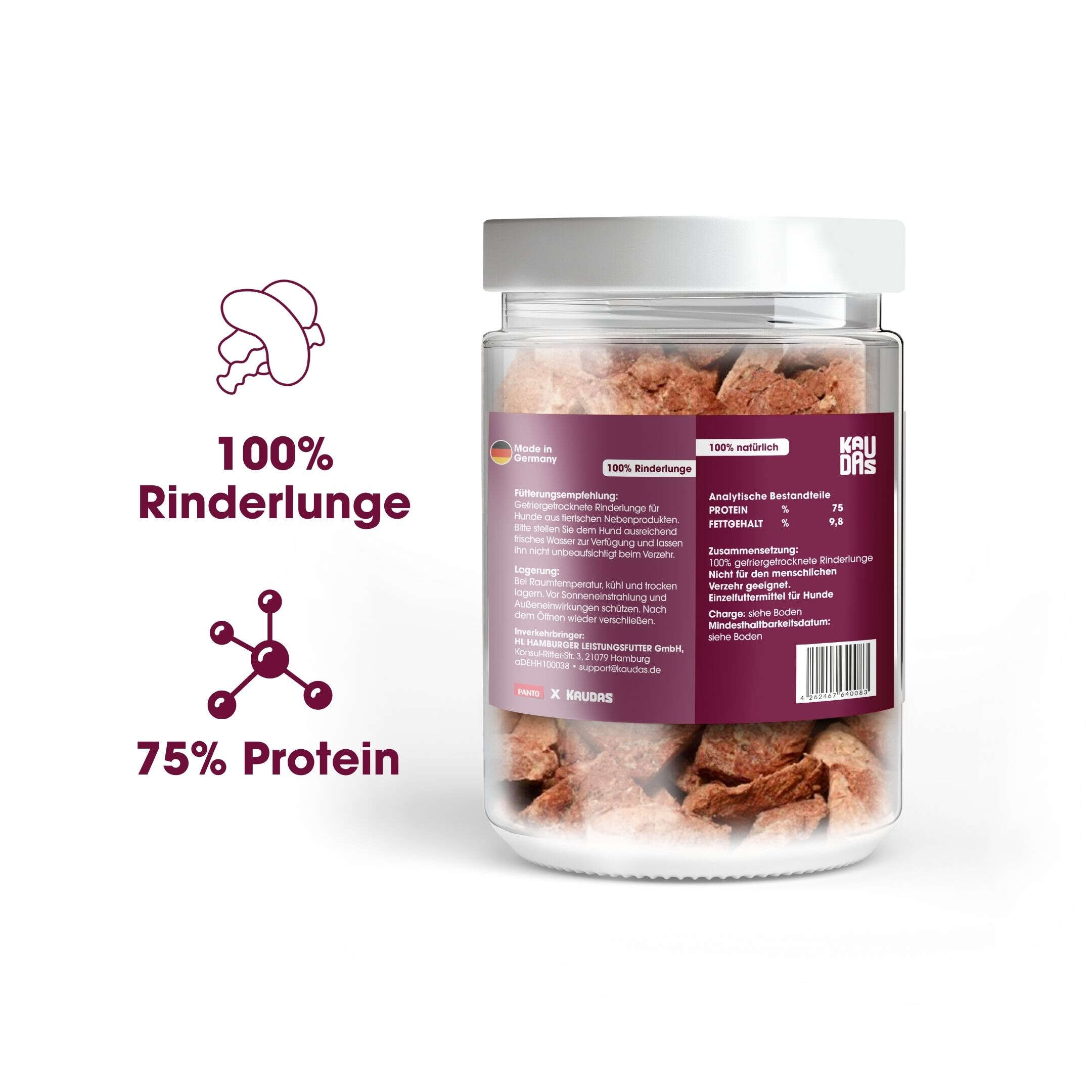 KAUDAS Hundeleckerli RinderlungePur Natursnack
