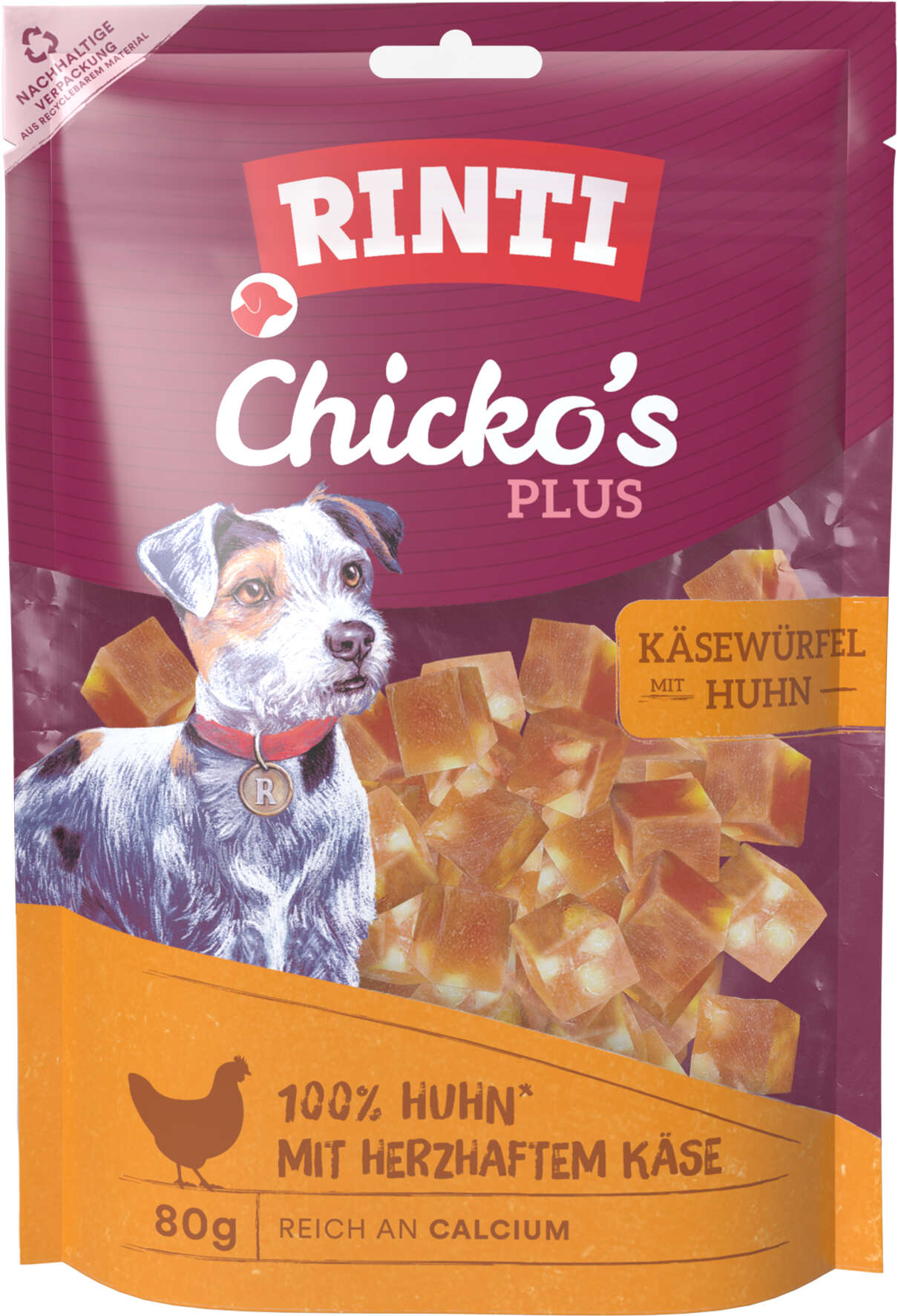 RINTI Hundeleckerlis Chickos Plus Käsewürfel Huhn