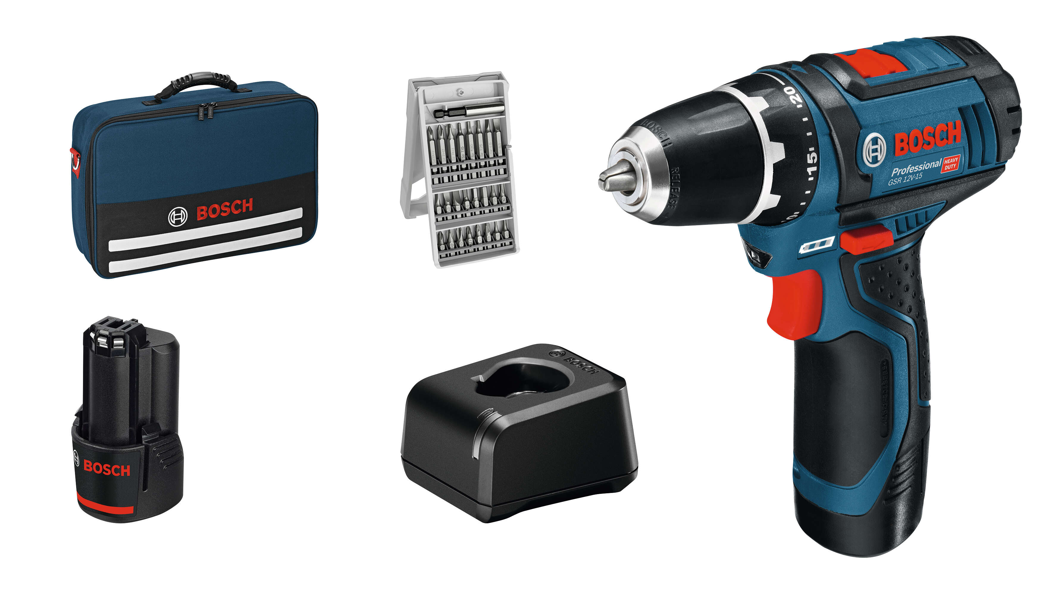 BOSCH Akku-Bohrschrauber "GSR 12V-15" inkl. 2 Ah Akkus 12V und Ladegerät