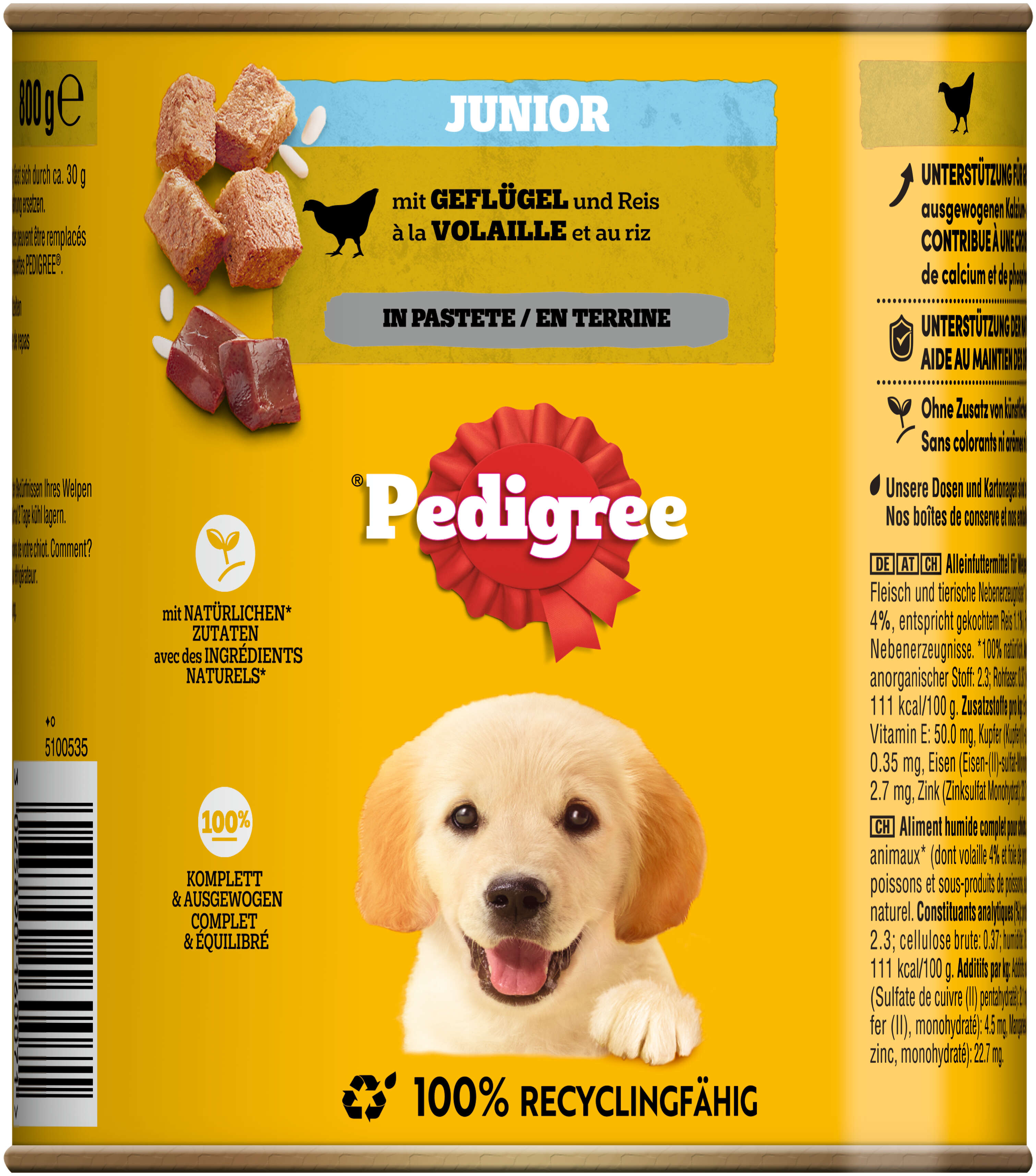 Pedigree Hunde-Nassfutter Junior mit Geflügel & Reis in Pastete