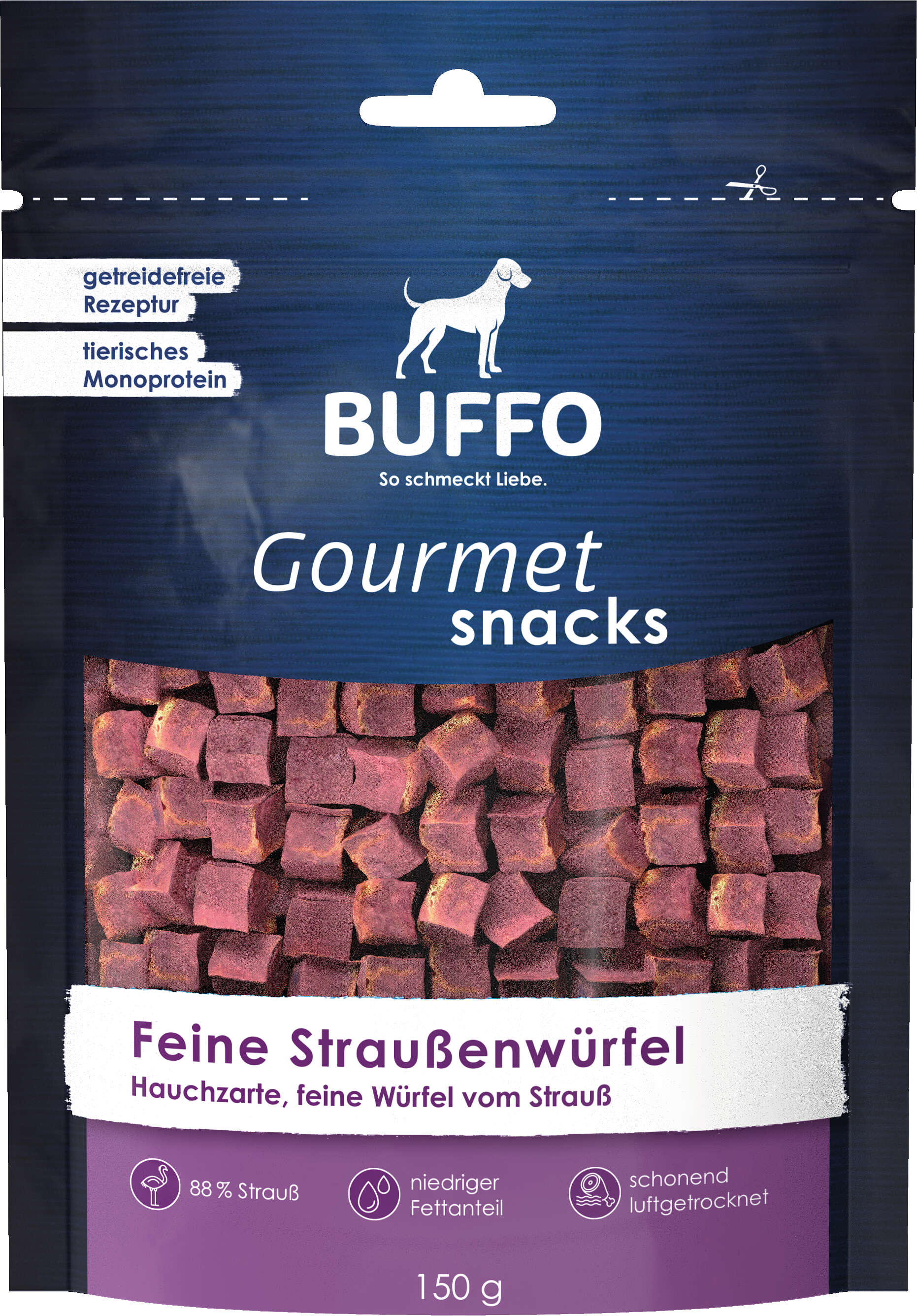 BUFFO Gourmet Snacks Hundeleckerli Feine Straußenwürfel