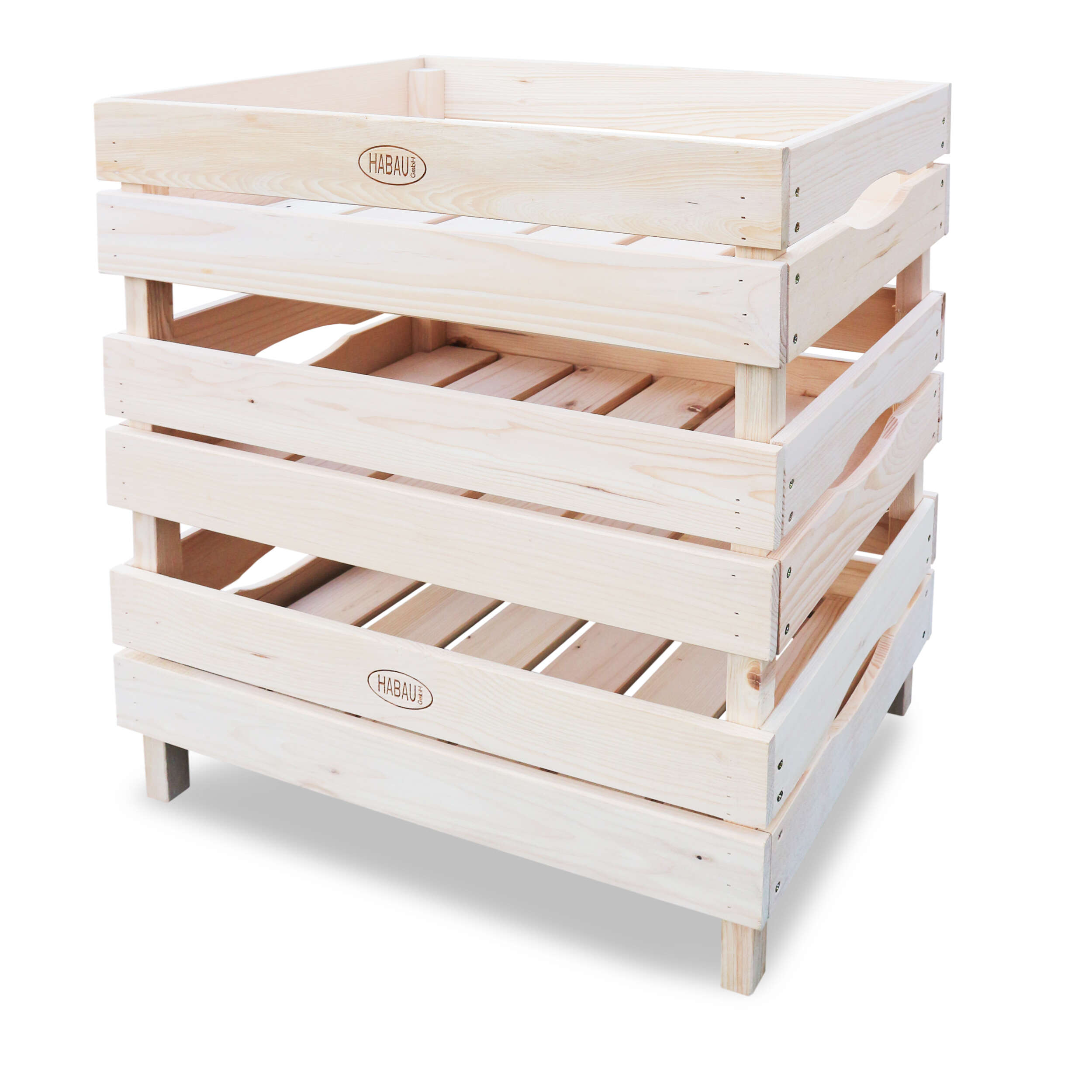 HABAU 3er Set Stapelbare Holzkisten für Obst und Gemüse