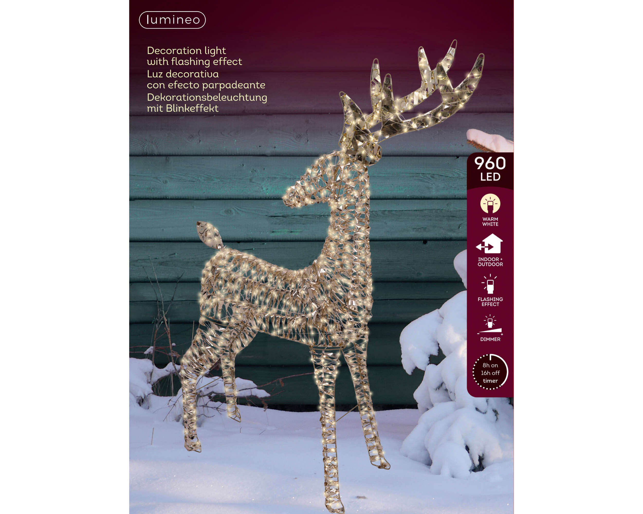 LUMINEO Dekobeleuchtung Micro LED Rentier Warmweiß mit Blinkeffekt