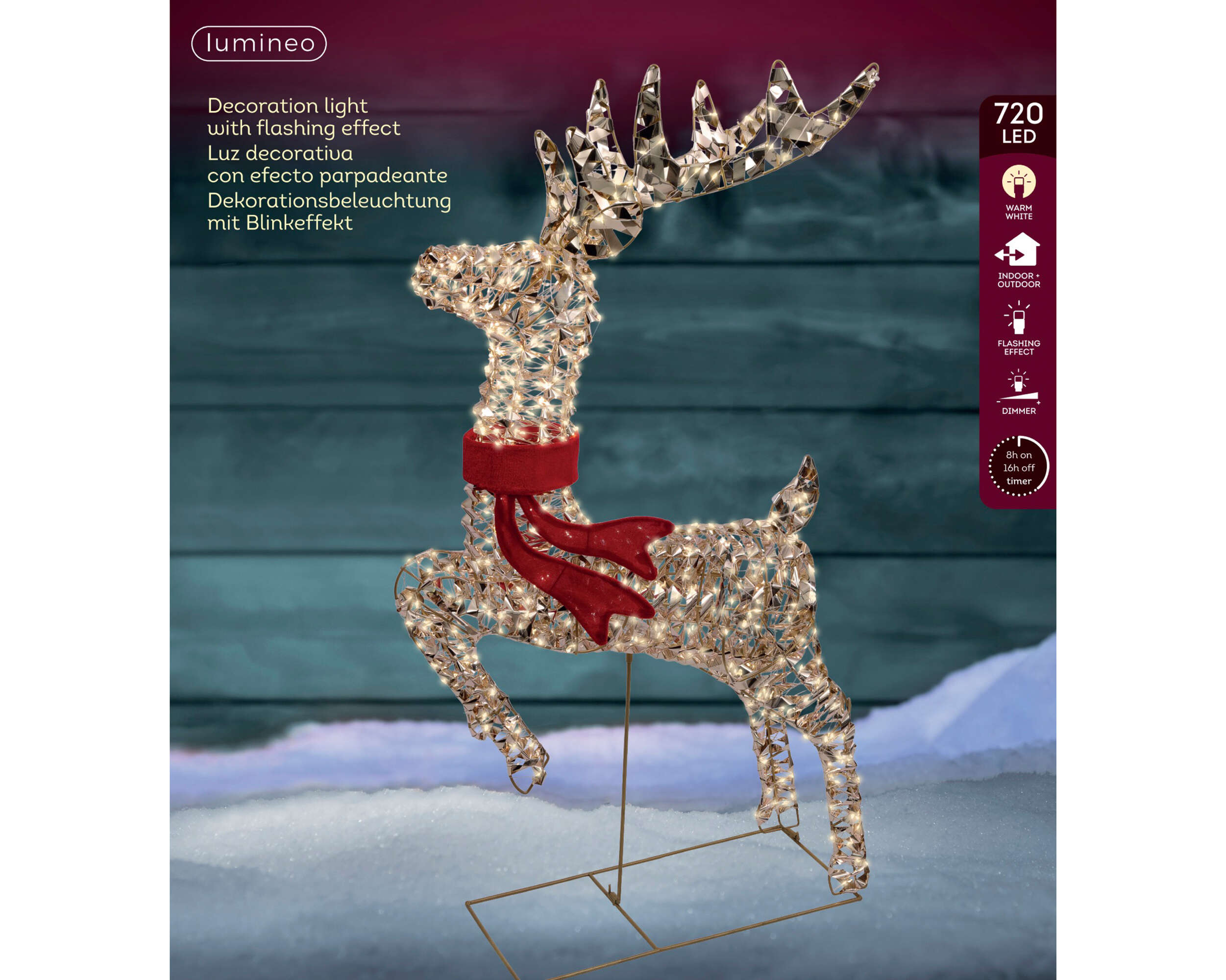 LUMINEO Dekobeleuchtung Rentier mit Blinkeffekt Warmweiß