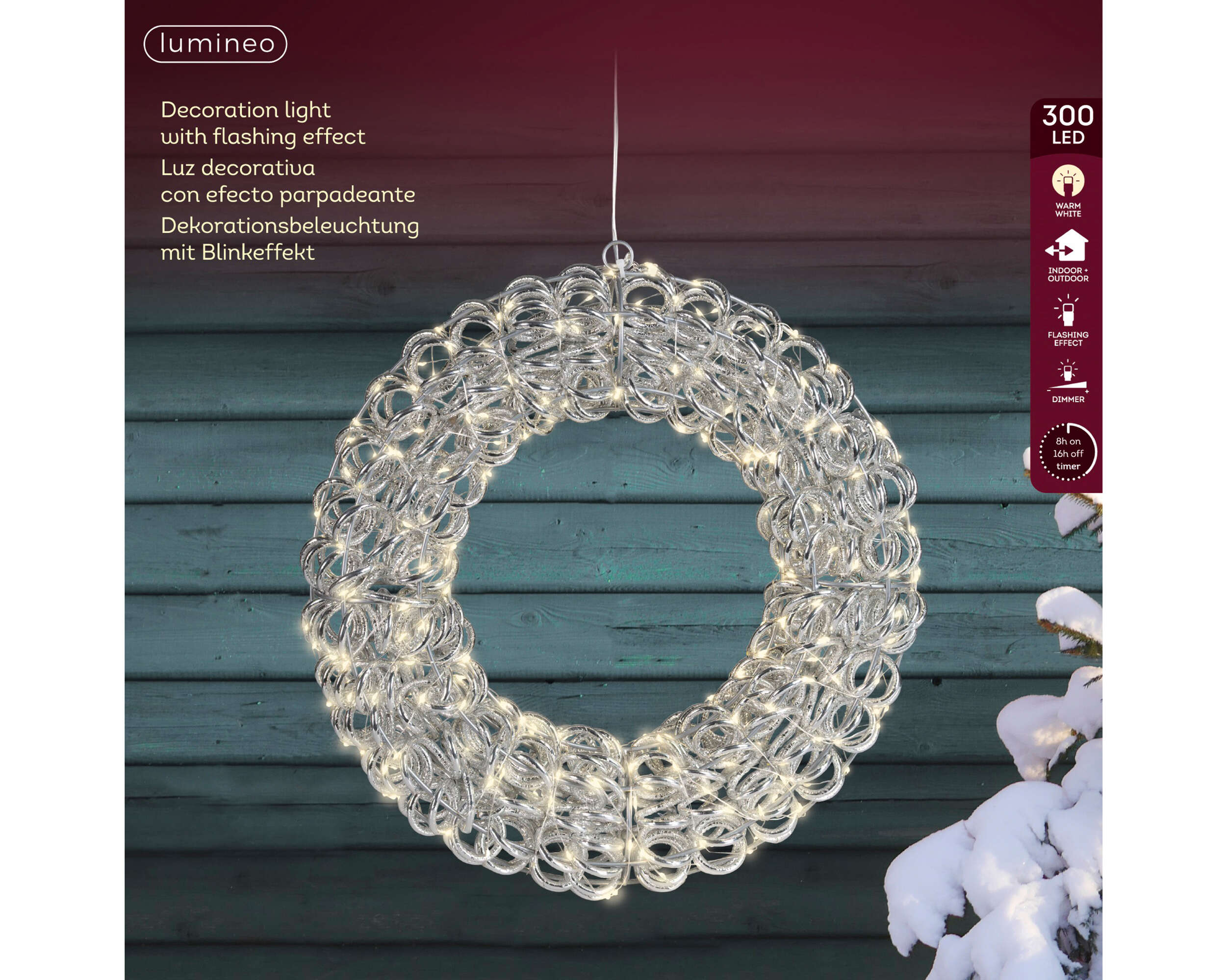 LUMINEO Dekobeleuchtung Micro LED Kranz mit Blinkeffekt