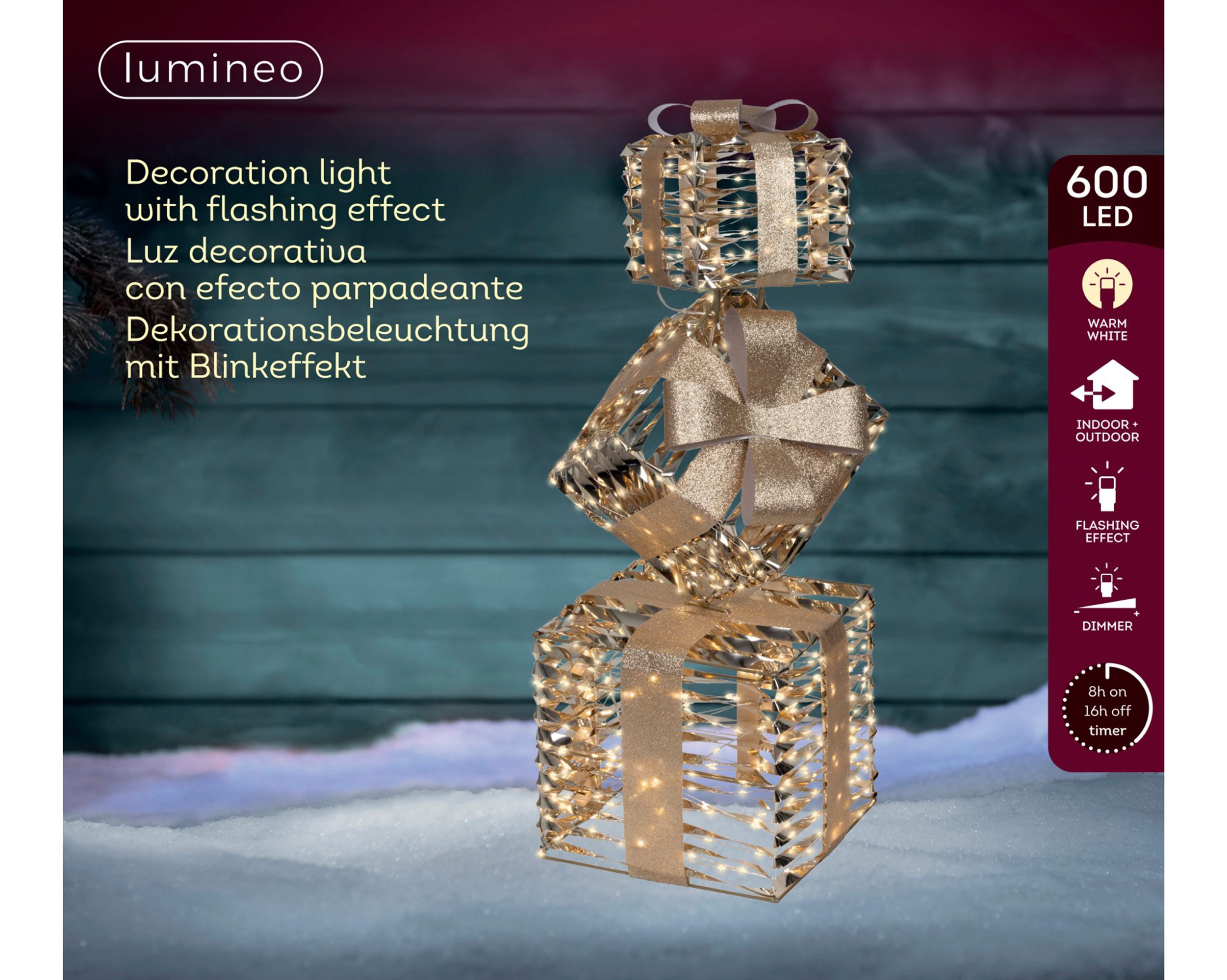 LUMINEO Dekobeleuchtung Micro LED Geschenkschachteln Warmweiß