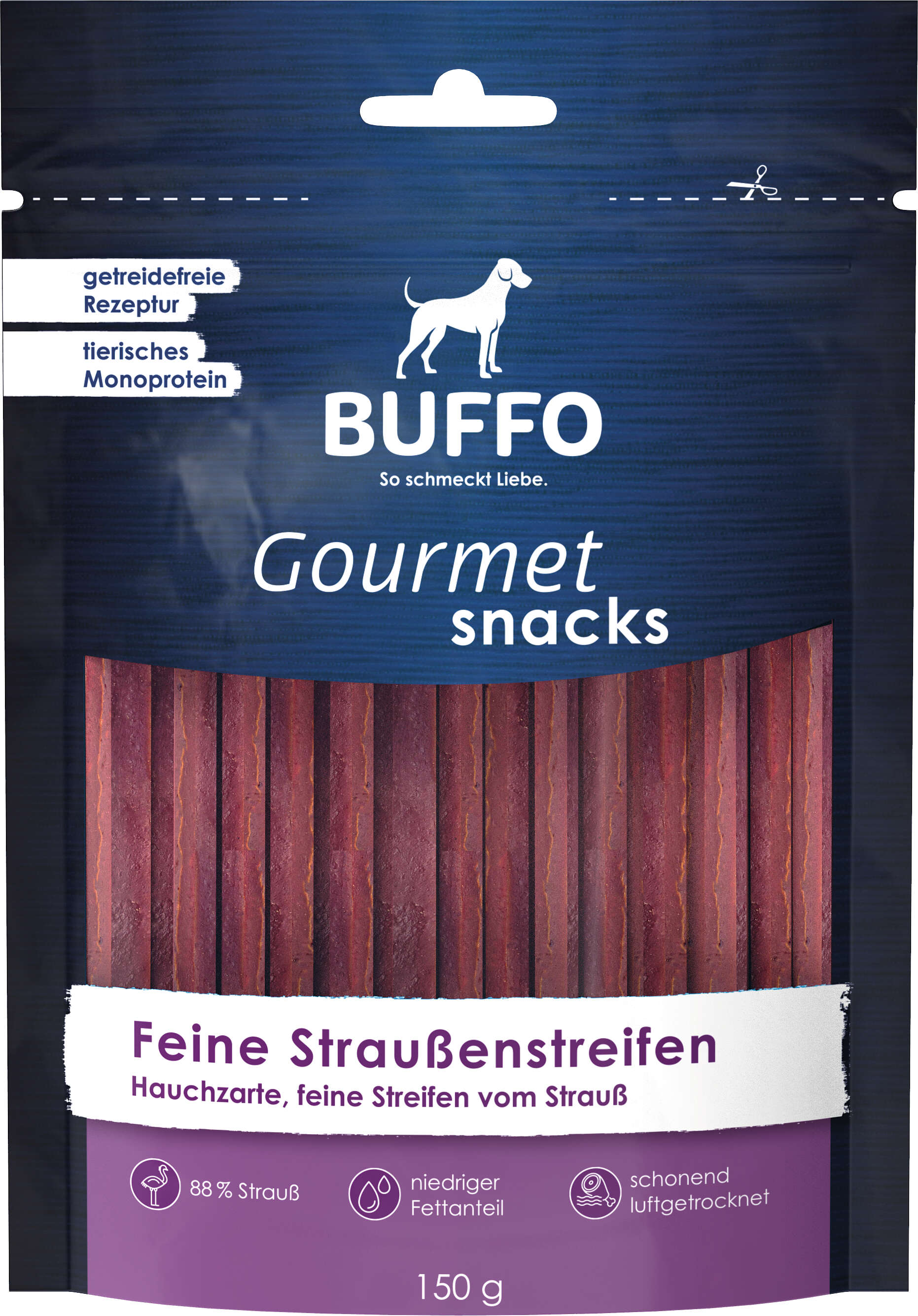 BUFFO Gourmet Snacks Hundeleckerli Feine Straußenstreifen