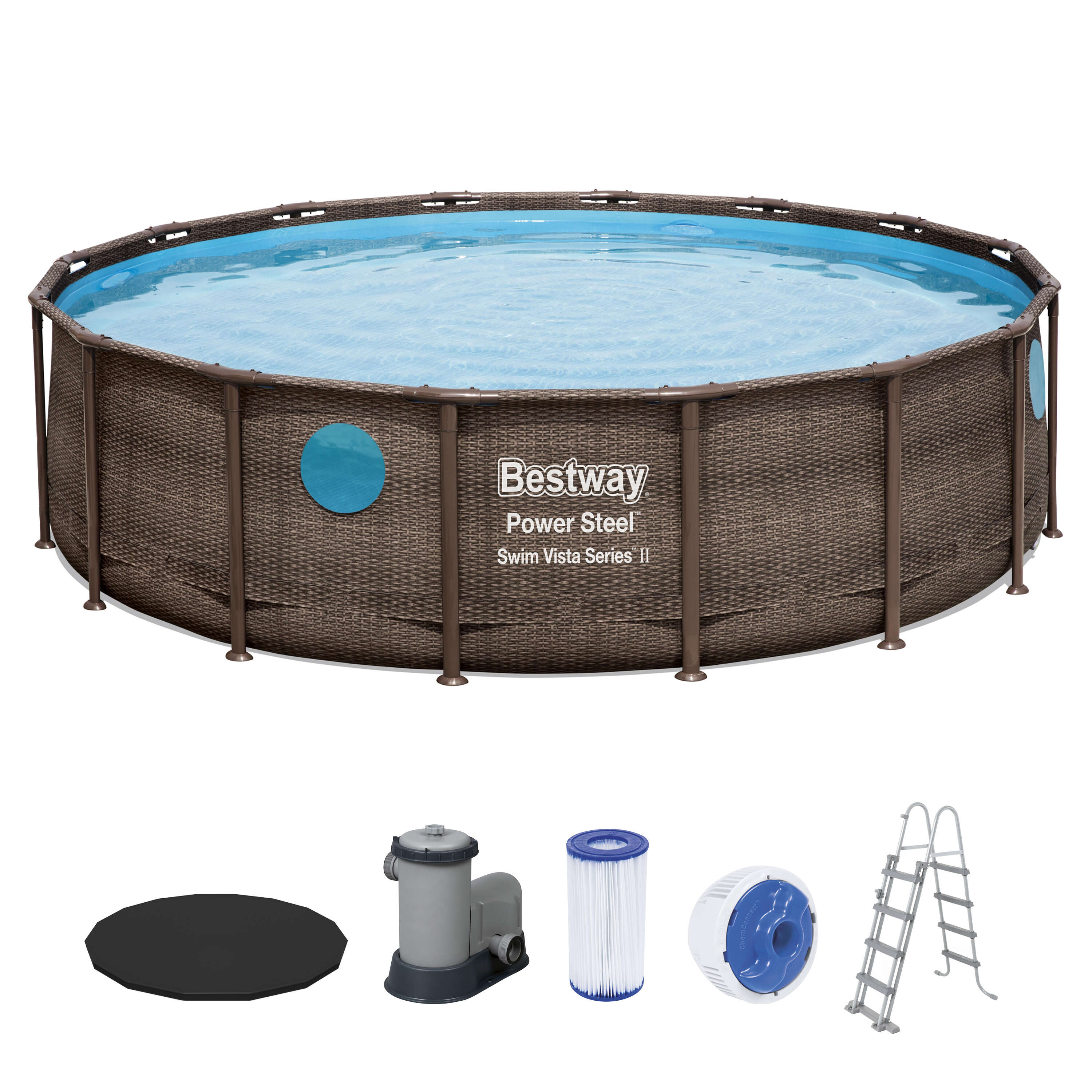 Bestway Power Steel™ Swim Vista Series™ Frame Pool Komplett-Set mit Filterpumpe rund 488 x 122 cm