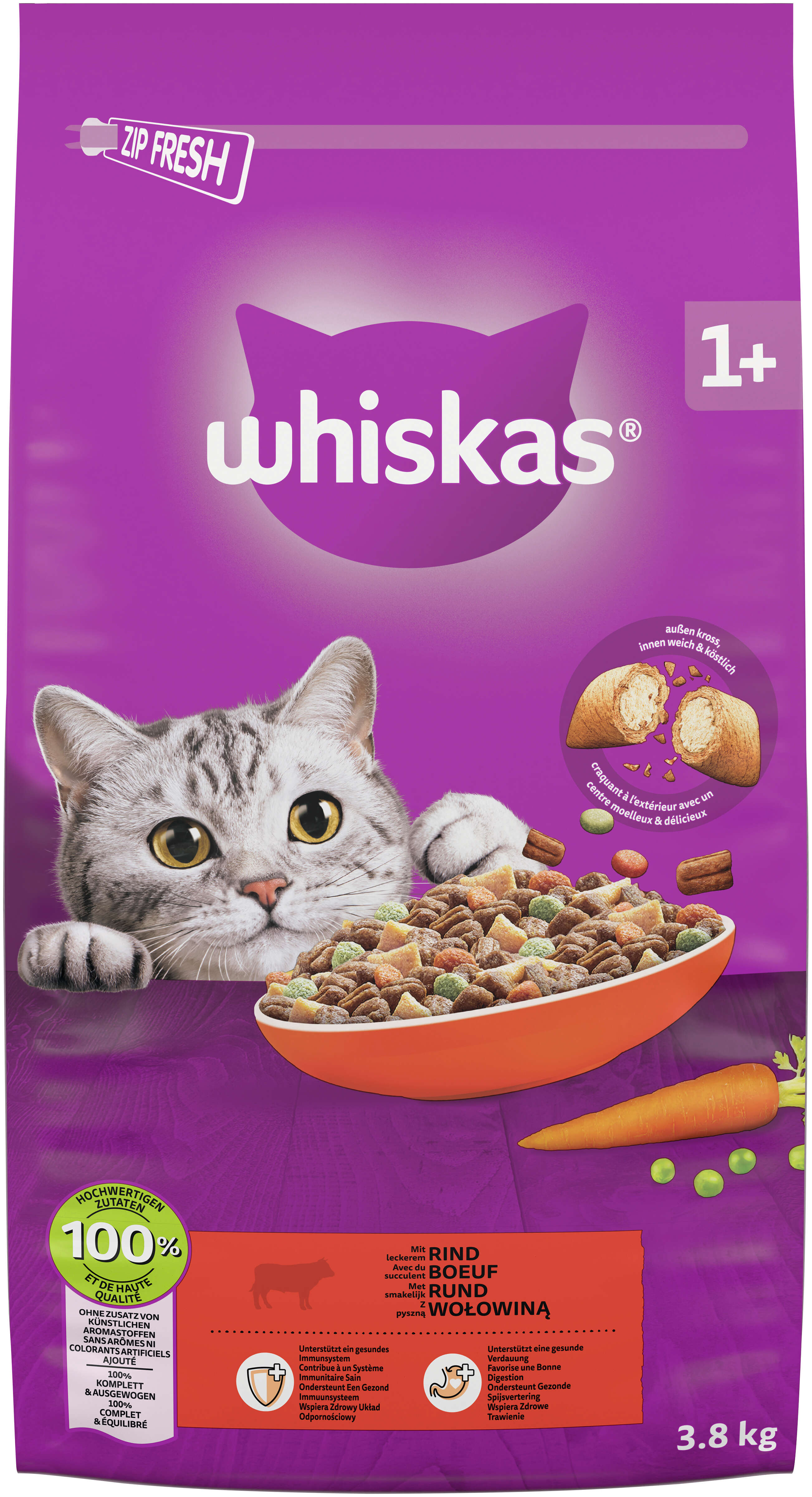 whiskas Katzen-Trockenfutter 1+ mit Rind