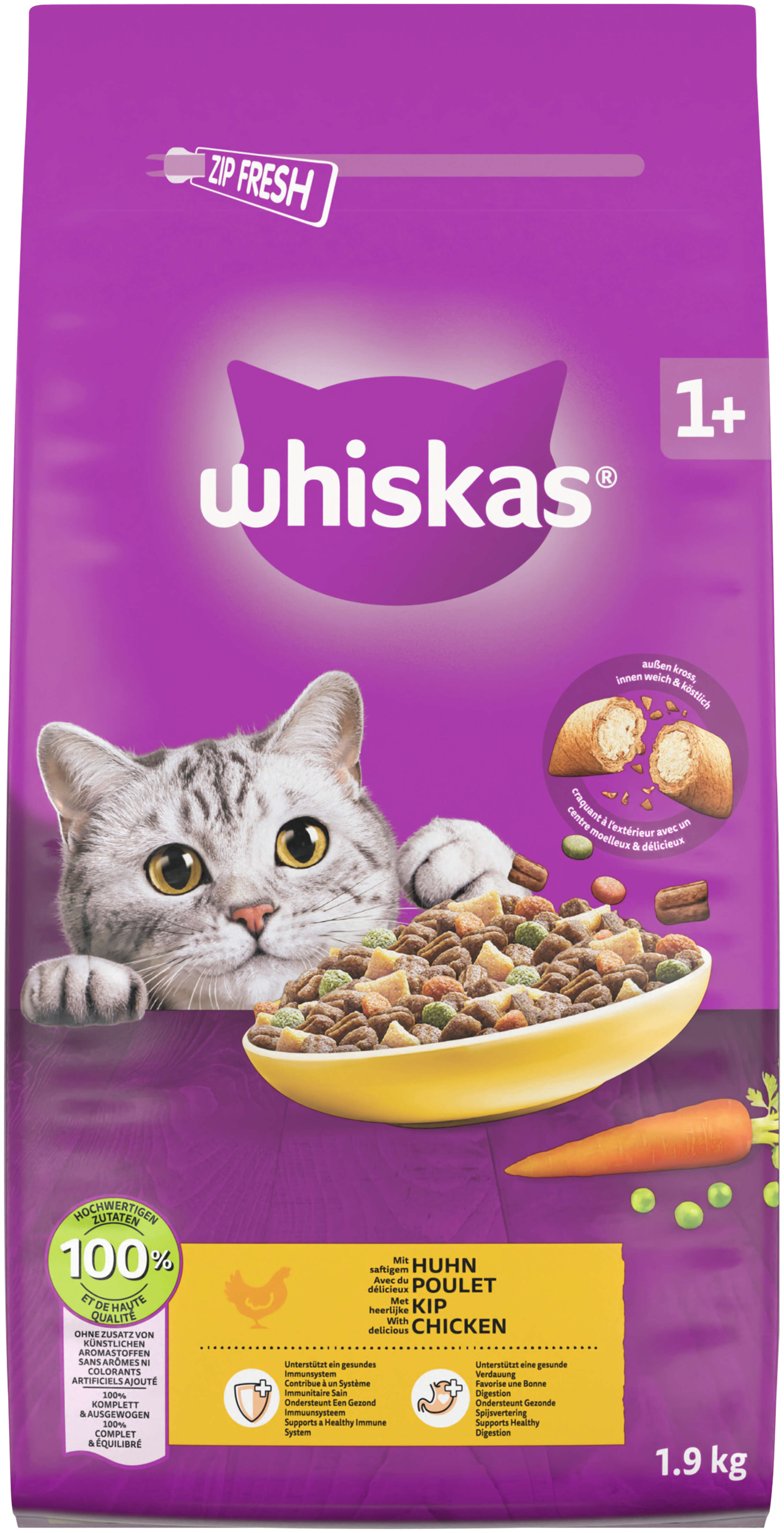 whiskas Katzen-Trockenfutter 1+ mit Huhn
