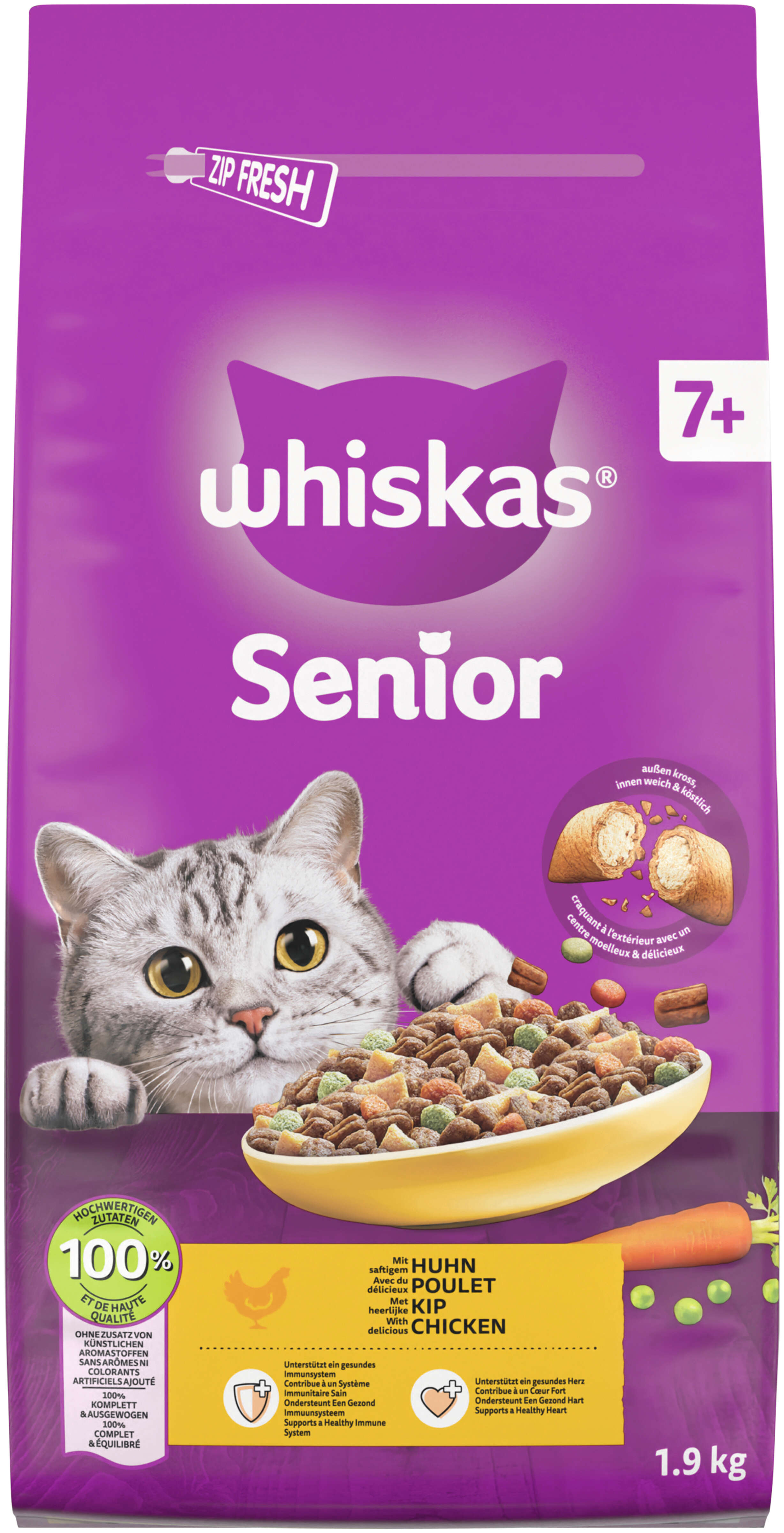 whiskas Katzen-Trockenfutter 7+ mit Huhn
