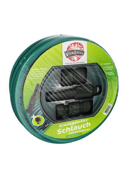 VIVAGARDEN Kreuz-Gewebeschlauch 1/2 Zoll+Armaturen 20m