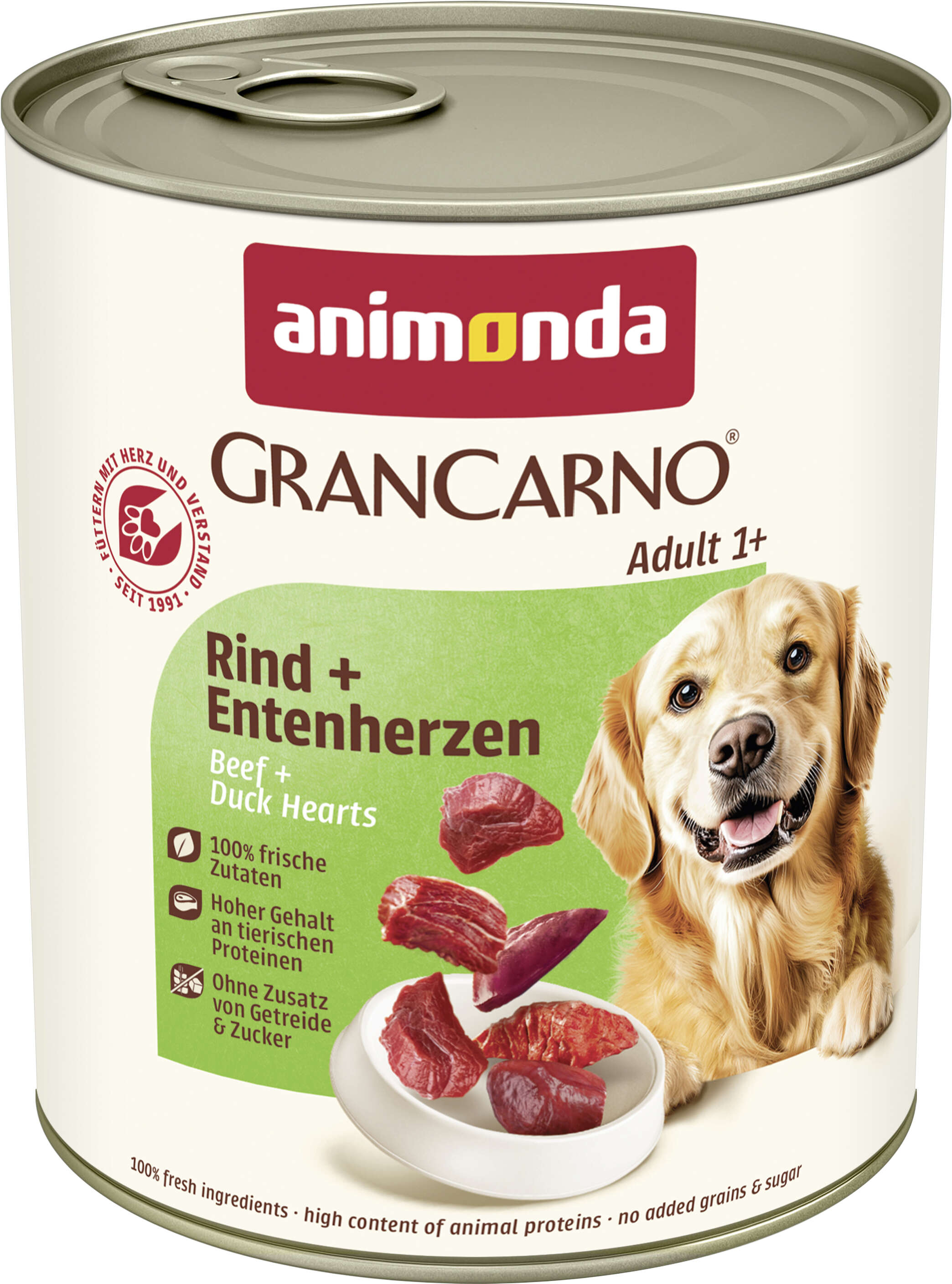 animonda Hunde-Nassfutter GranCarno Adult Rind + Entenherzen