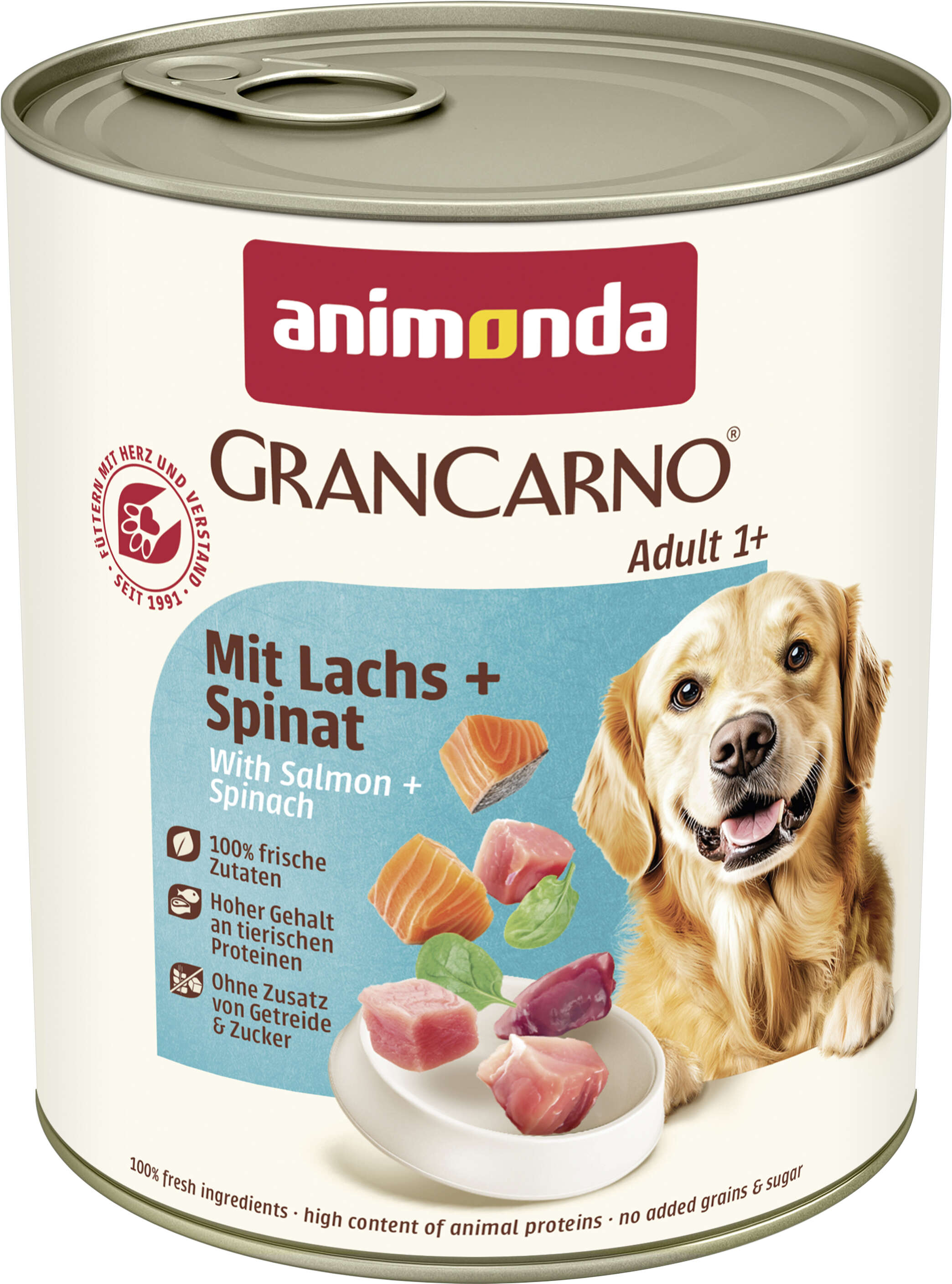 animonda Hunde-Nassfutter GranCarno Adult mit Lachs + Spinat