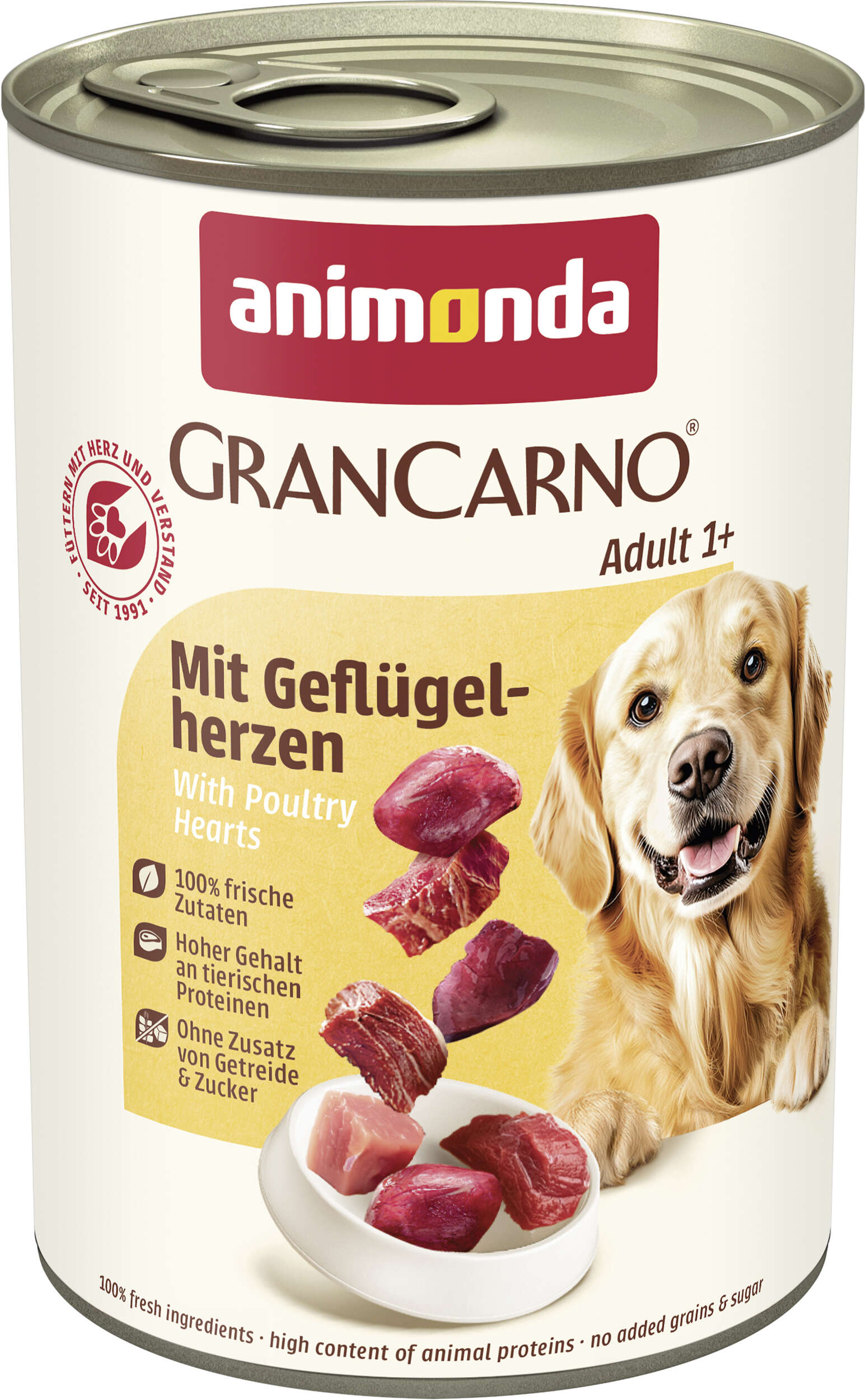 animonda Hunde-Nassfutter GranCarno Adult mit Geflügelherzen