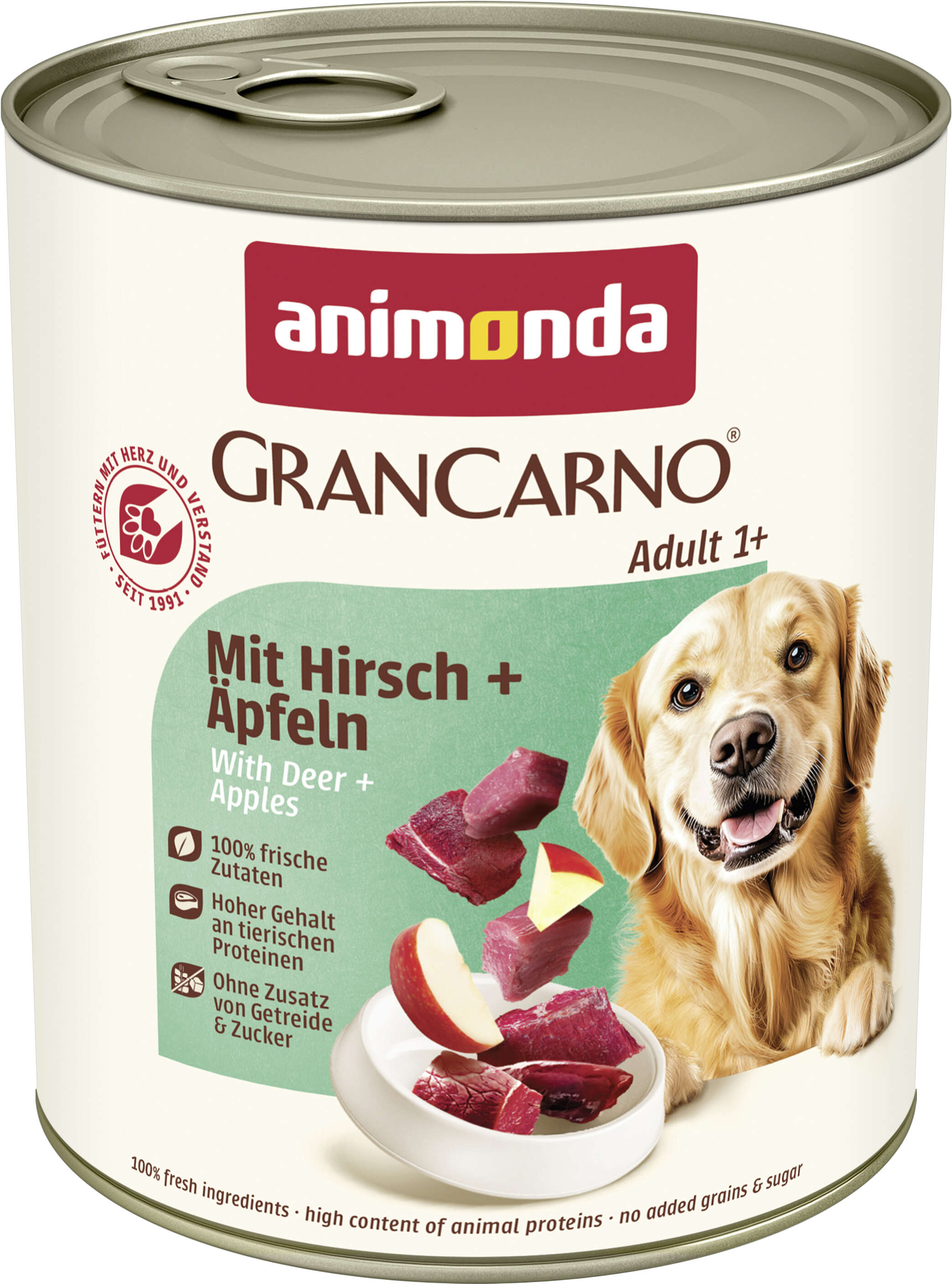animonda Hunde-Nassfutter GranCarno Adult mit Hirsch + Äpfeln