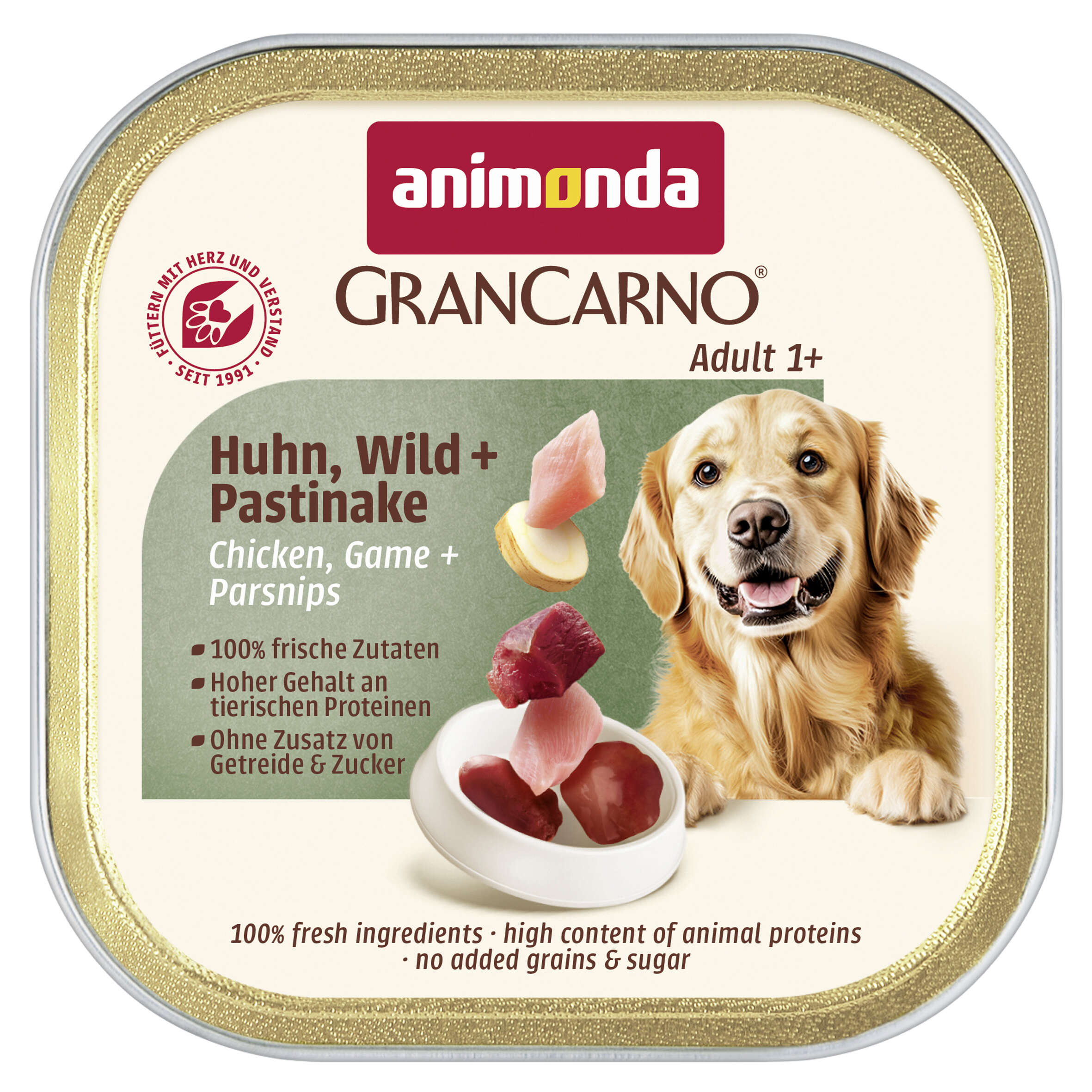 animonda Hunde-Nassfutter GranCarno Country Adult Huhn, Wild + Pastinake