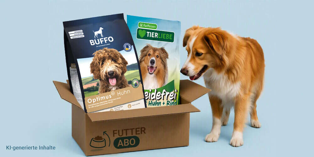 Startbild Hund sucht Futter in einem Karton 1000x500