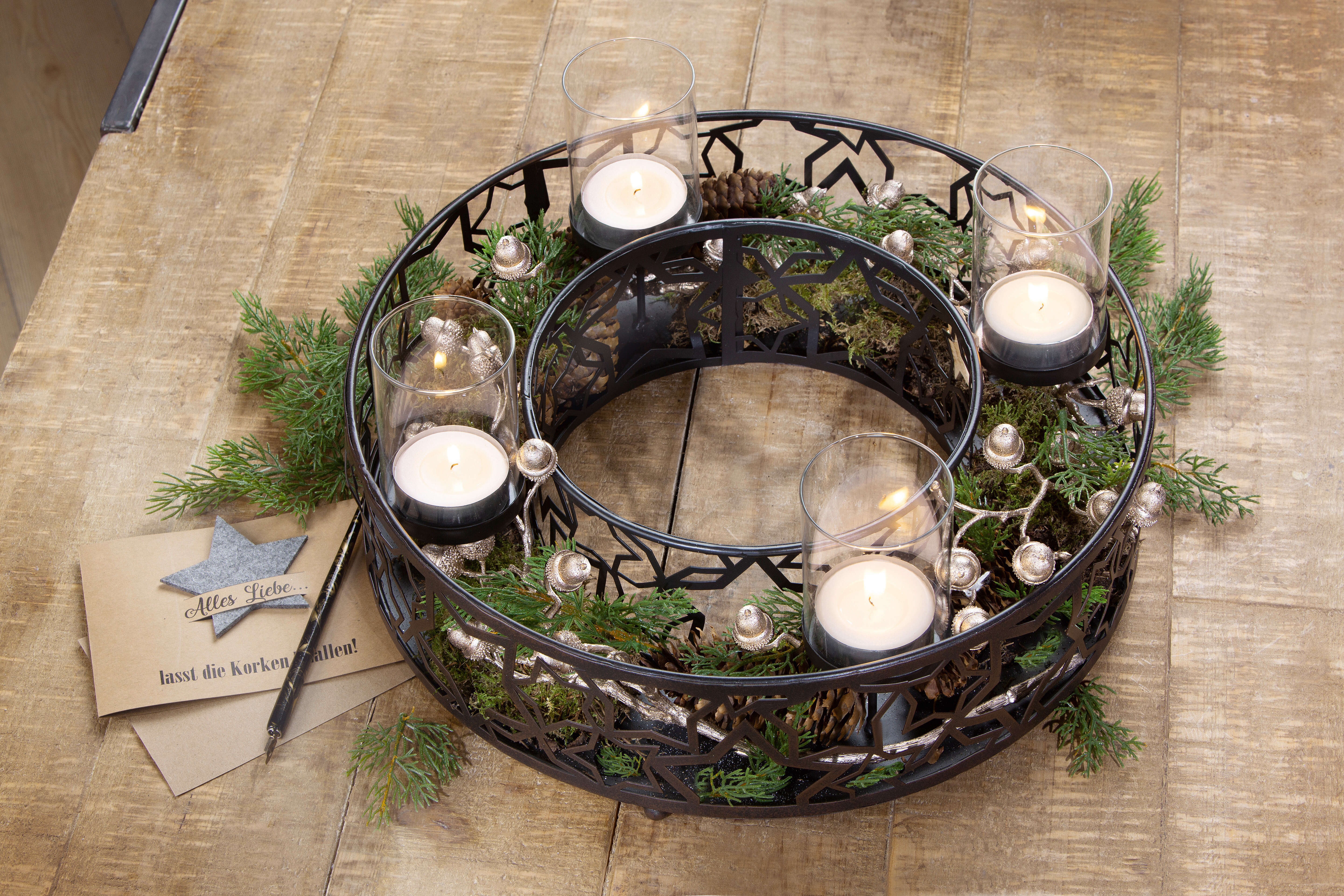 Metall Adventskranz Stars mit 4 Kerzenhaltern