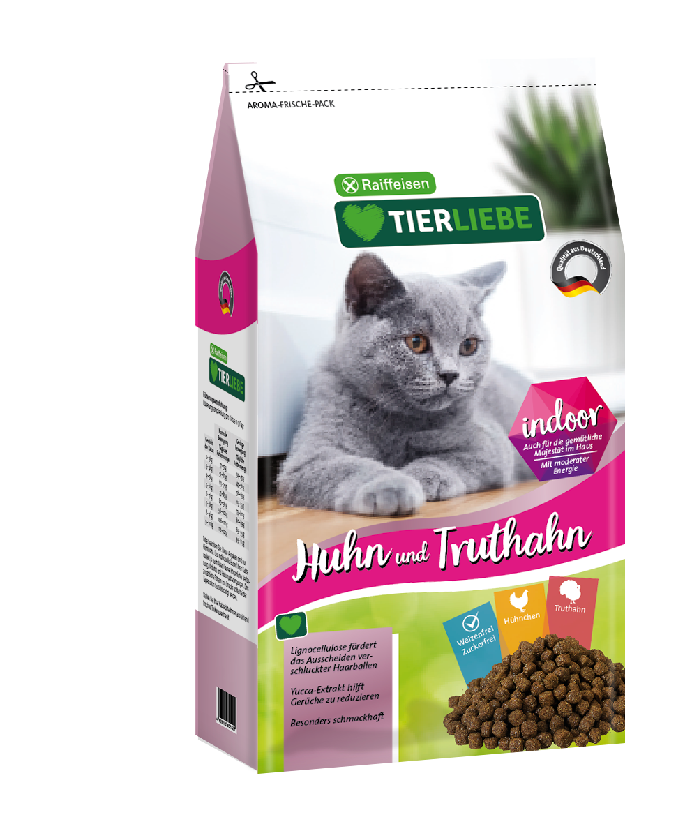 TIERLIEBE Katzen-Trockenfutter Huhn+Truthahn Indoor